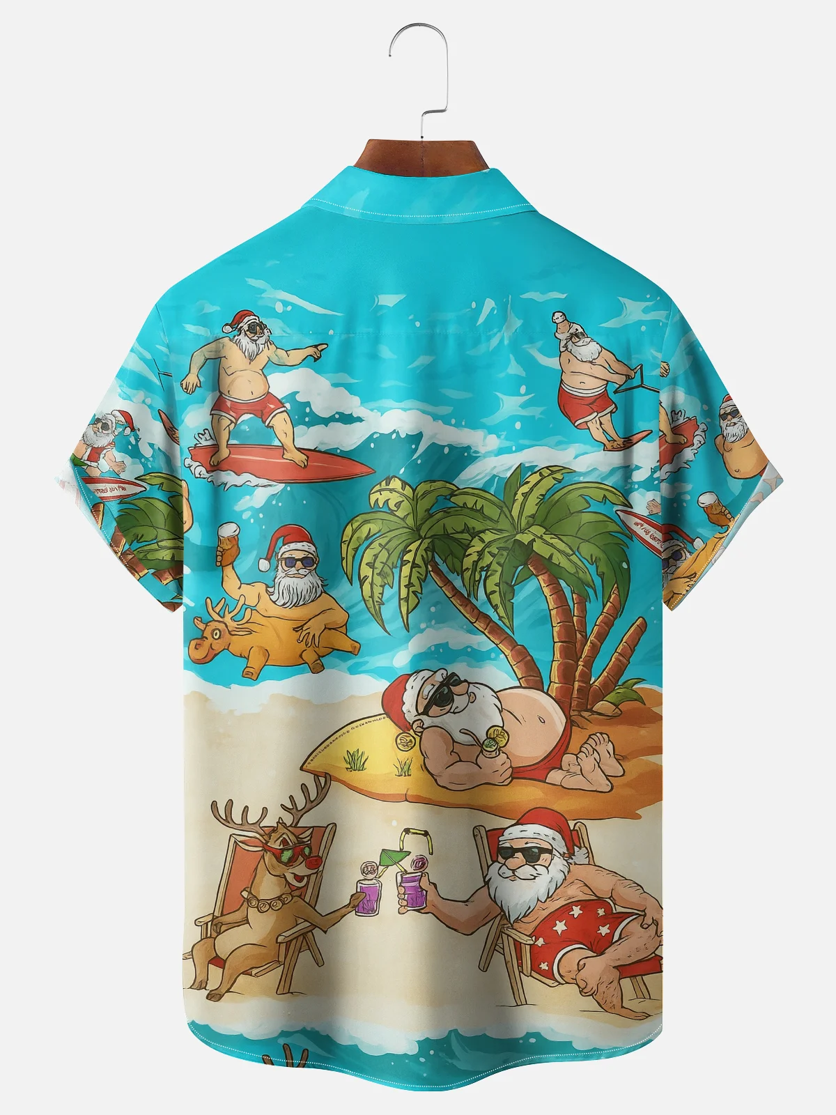 Moisture-wicking Christmas Santa Claus On Vacation Chest Pocket Hawaiian Shirt