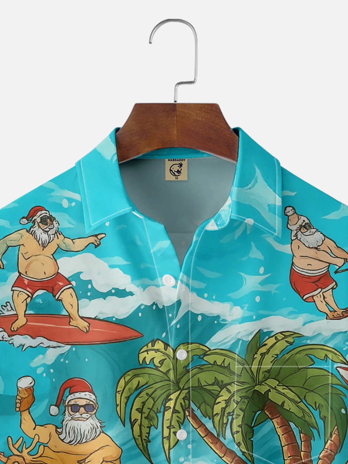 Moisture-wicking Christmas Santa Claus On Vacation Chest Pocket Hawaiian Shirt