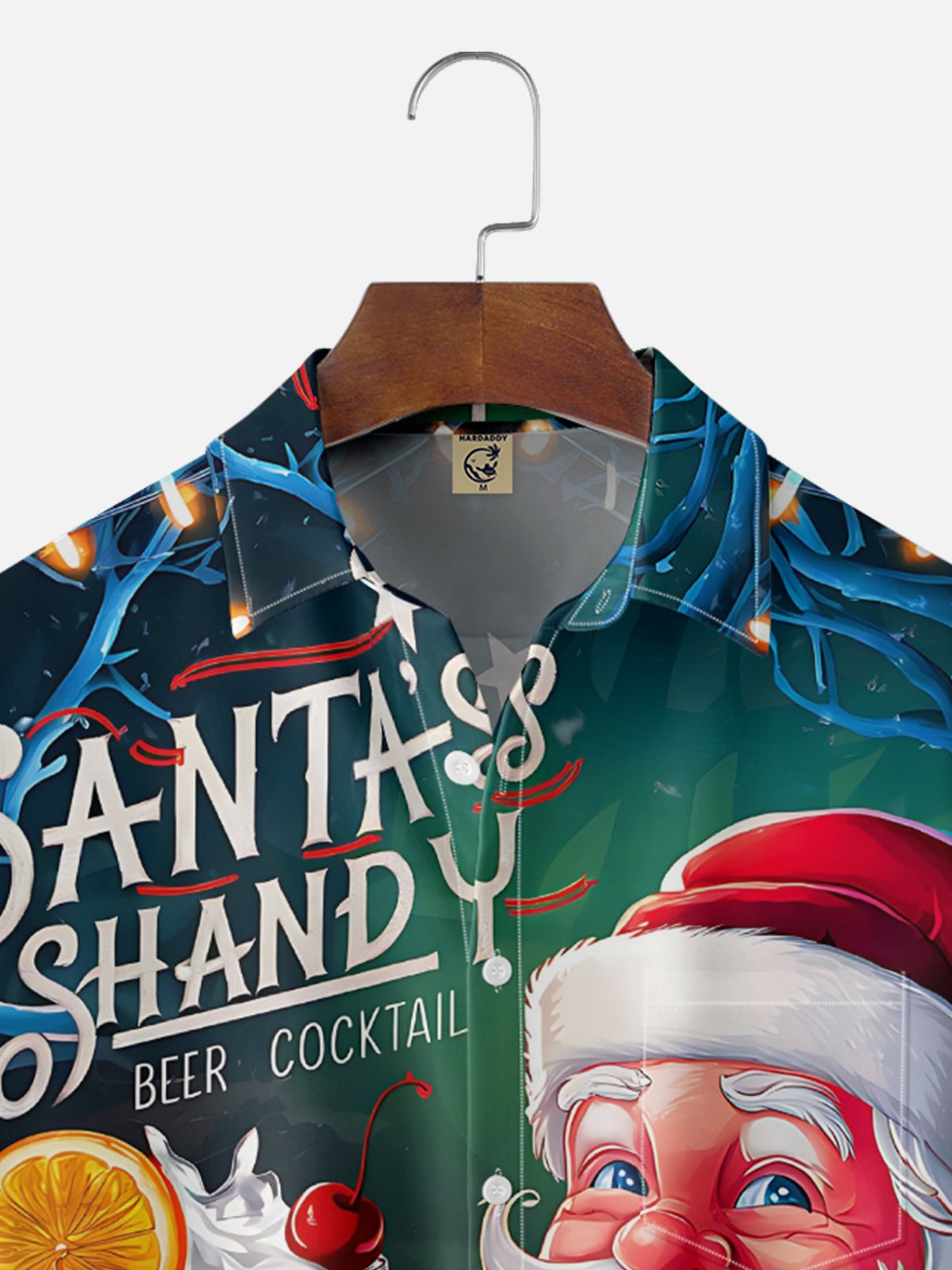 Moisture-wicking Christmas Santa Claus Beer Cocktail Chest Pocket Casual Shirt