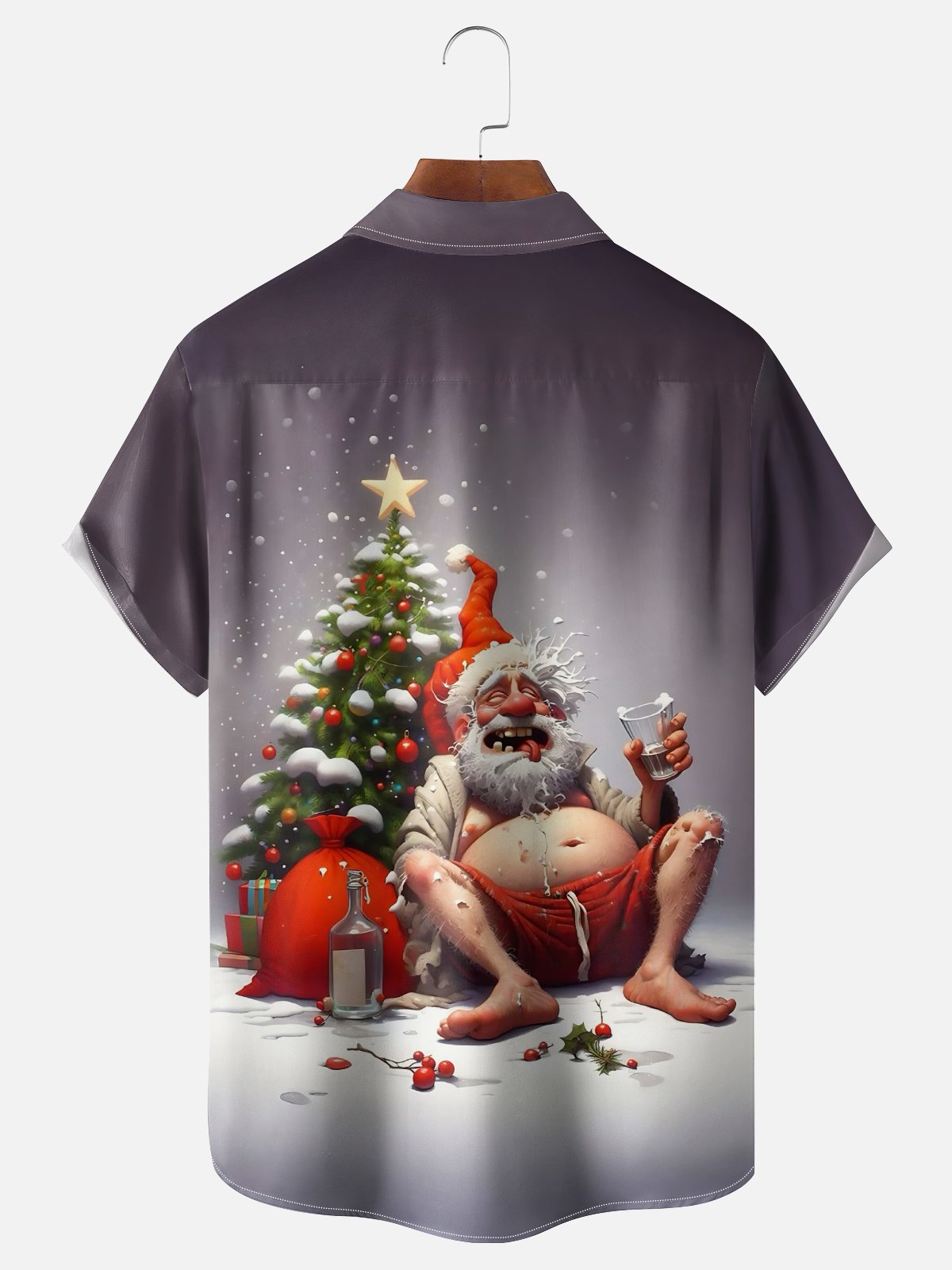 Moisture Wicking Merry Christmas Funny Drunk Santa Chest Pocket Hawaiian Shirt