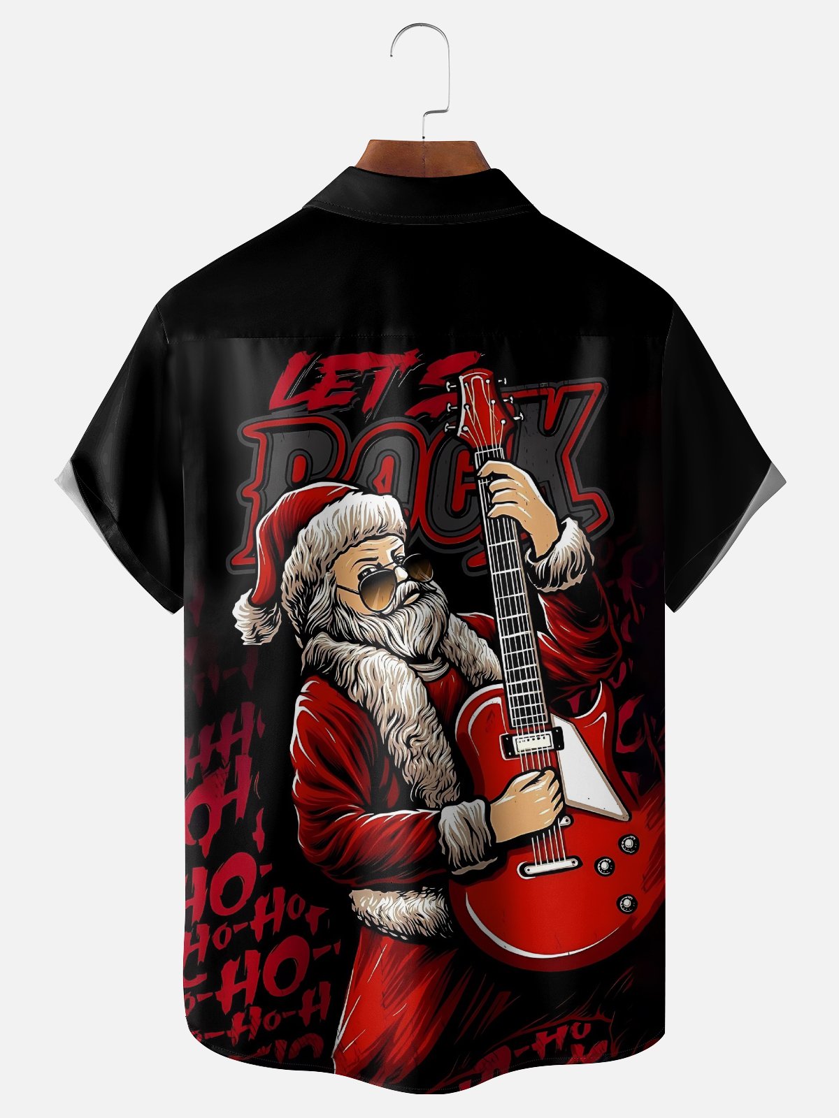 Moisture-wicking Christmas Santa Claus Rock Music Chest Pocket Casual Shirt