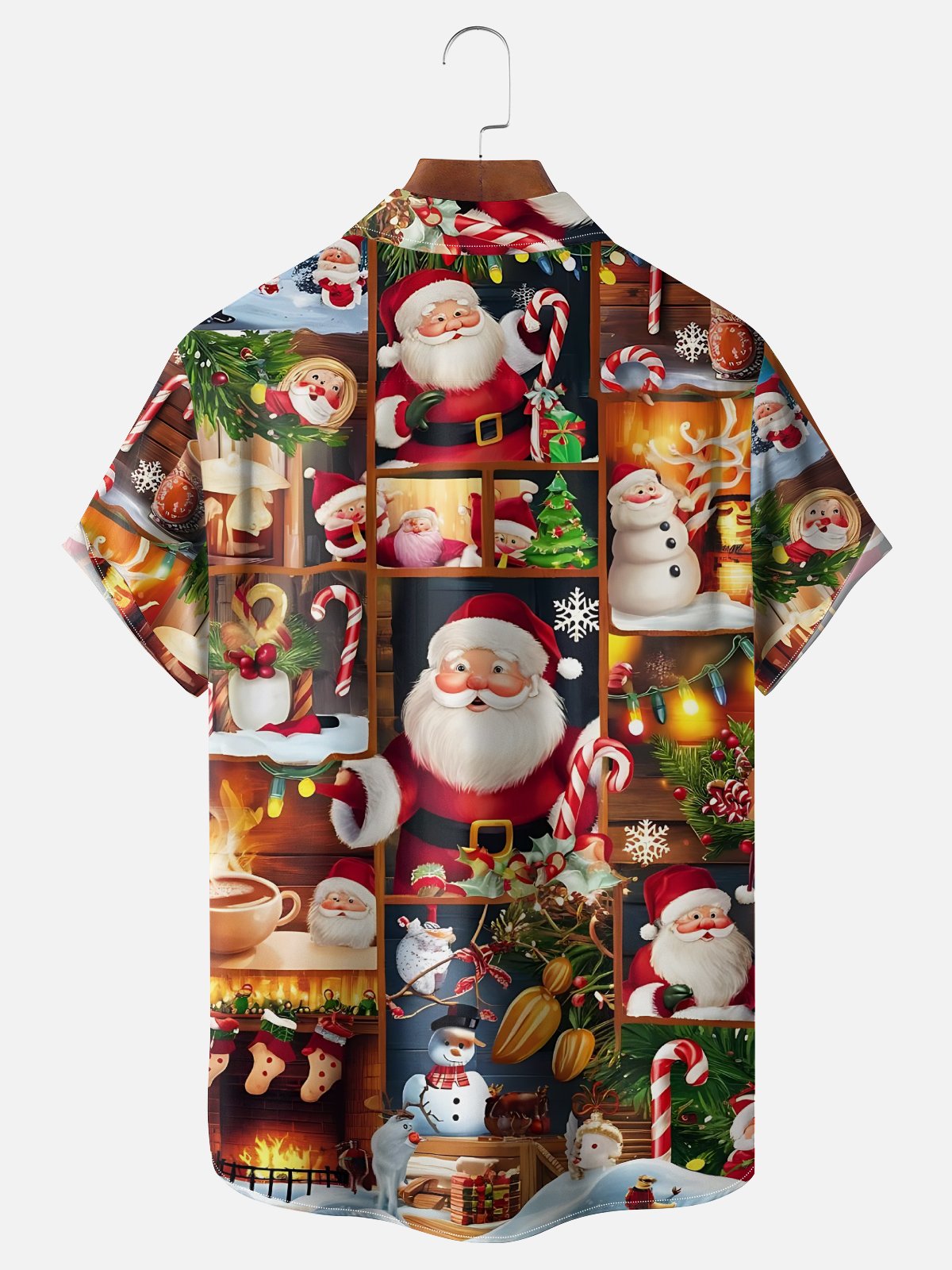 Moisture-wicking Christmas Santa Claus Chest Pocket Casual Shirt