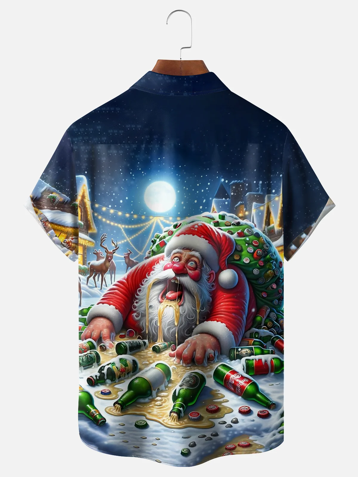 Moisture Wicking Merry Christmas Funny Drunk Santa Chest Pocket Hawaiian Shirt