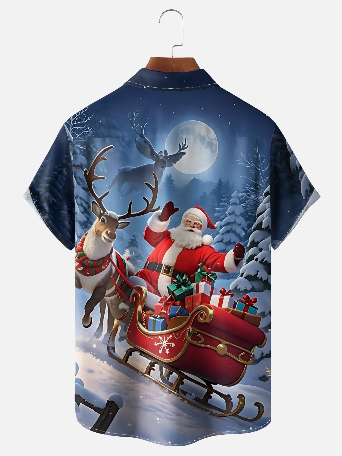 Moisture-wicking Christmas Santa Claus Reindeer Chest Pocket Casual Shirt
