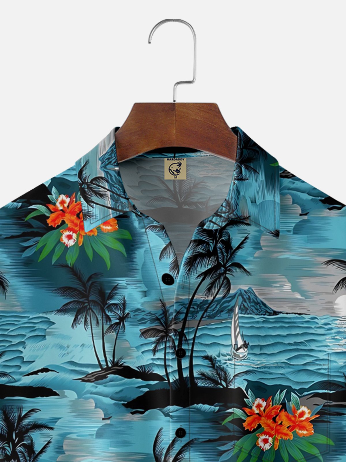 Moisture-Wicking Gradient Beach Coconut Tree Flower Chest Pocket Hawaiian Shirt