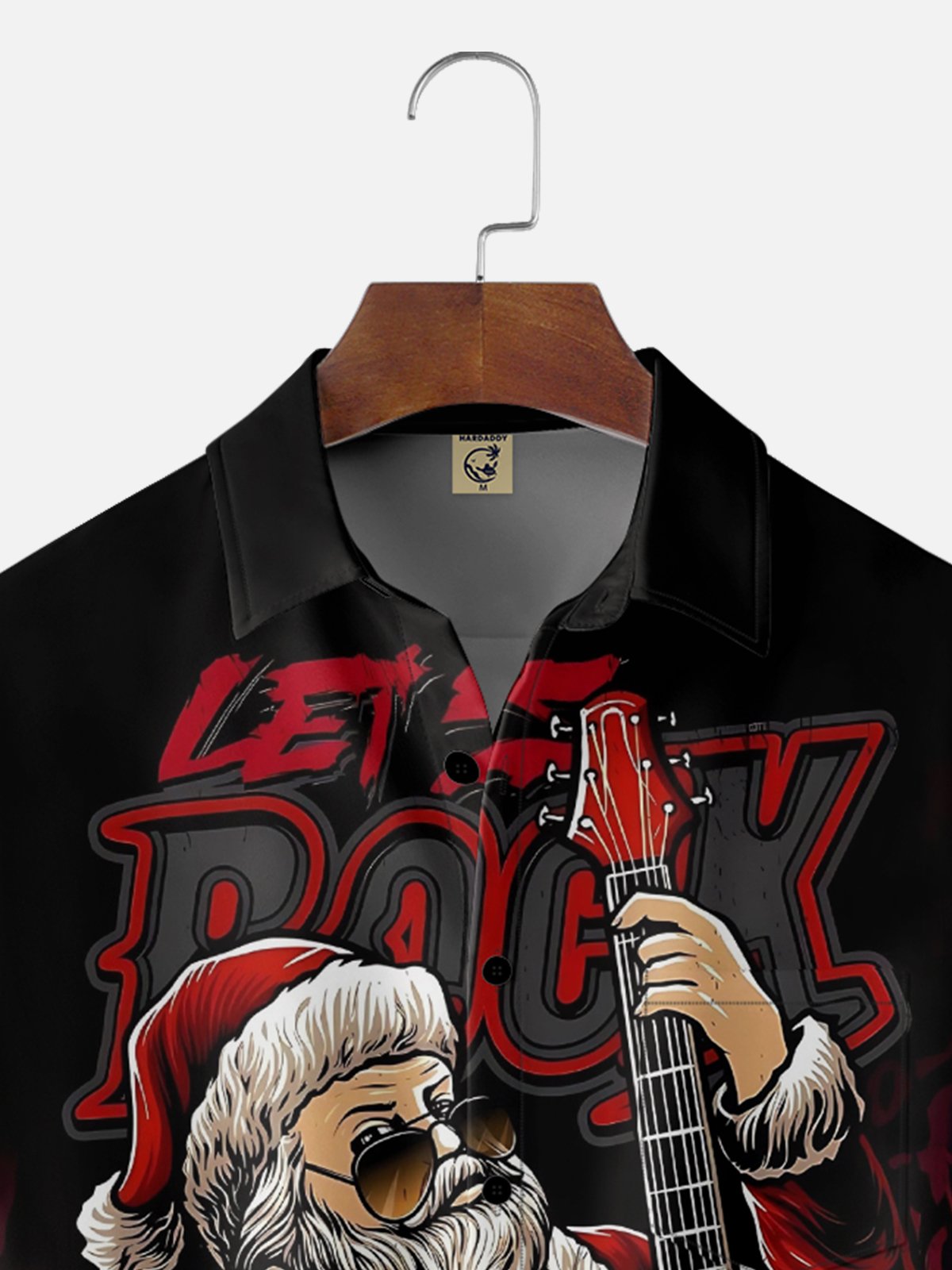 Moisture-wicking Christmas Santa Claus Rock Music Chest Pocket Casual Shirt