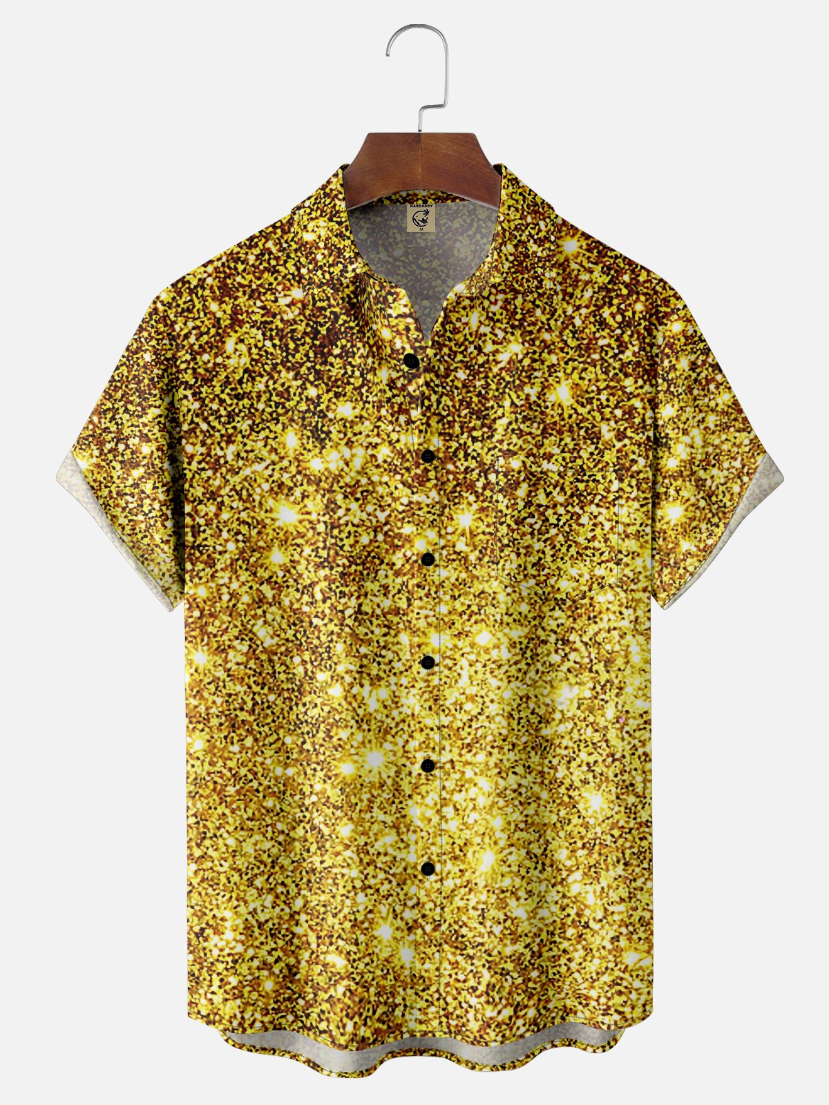 Moisture-wicking Retro Glitter Print Chest Pocket Party Shirt