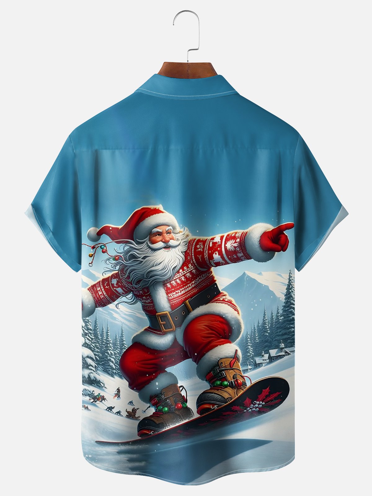Moisture Wicking Merry Christmas Funny Ski Santa Chest Pocket Hawaiian Shirt