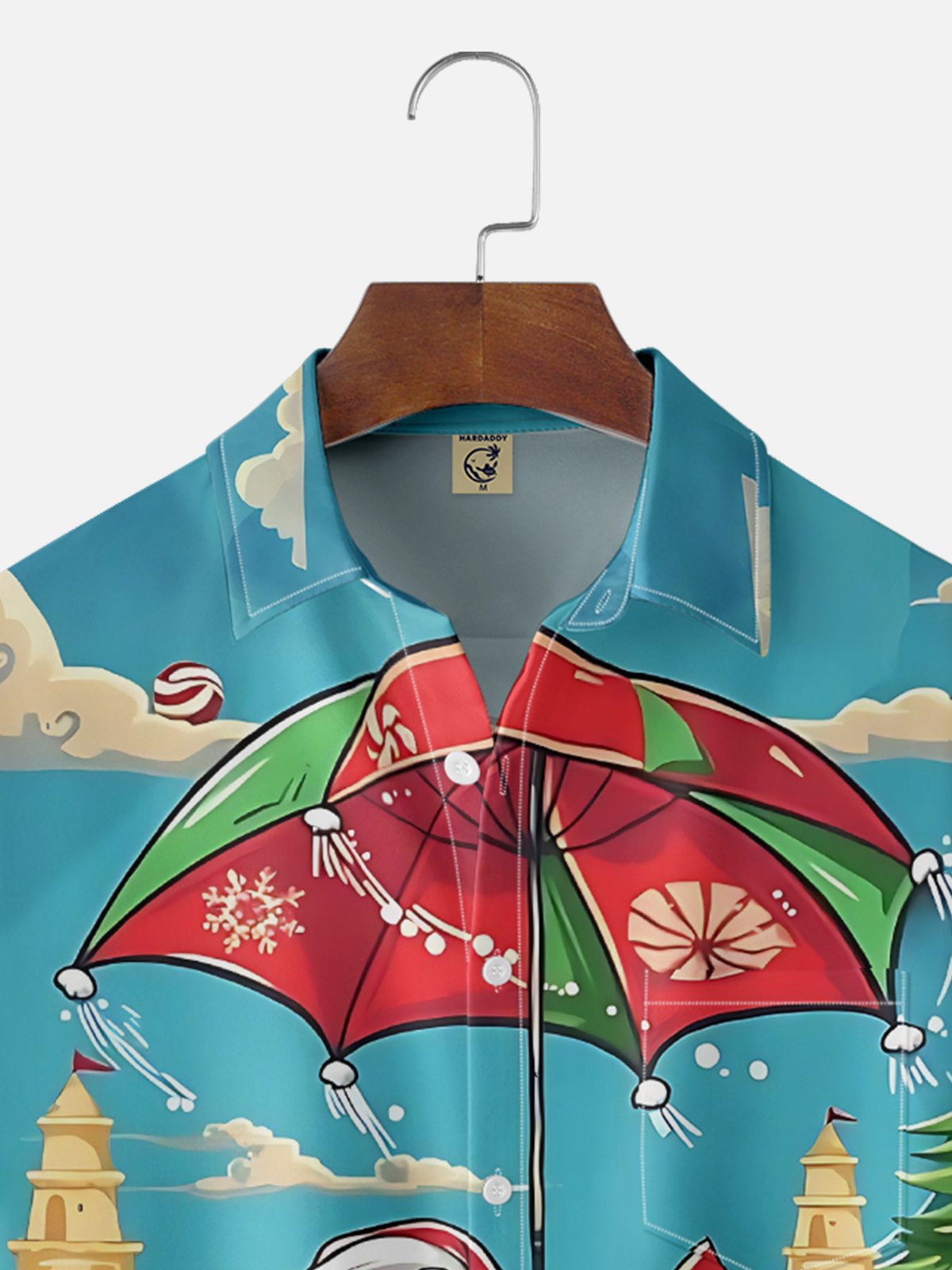 Moisture-Wicking Beach Santa Claus Eating Watermelon Chest Pocket Hawaiian Shirt