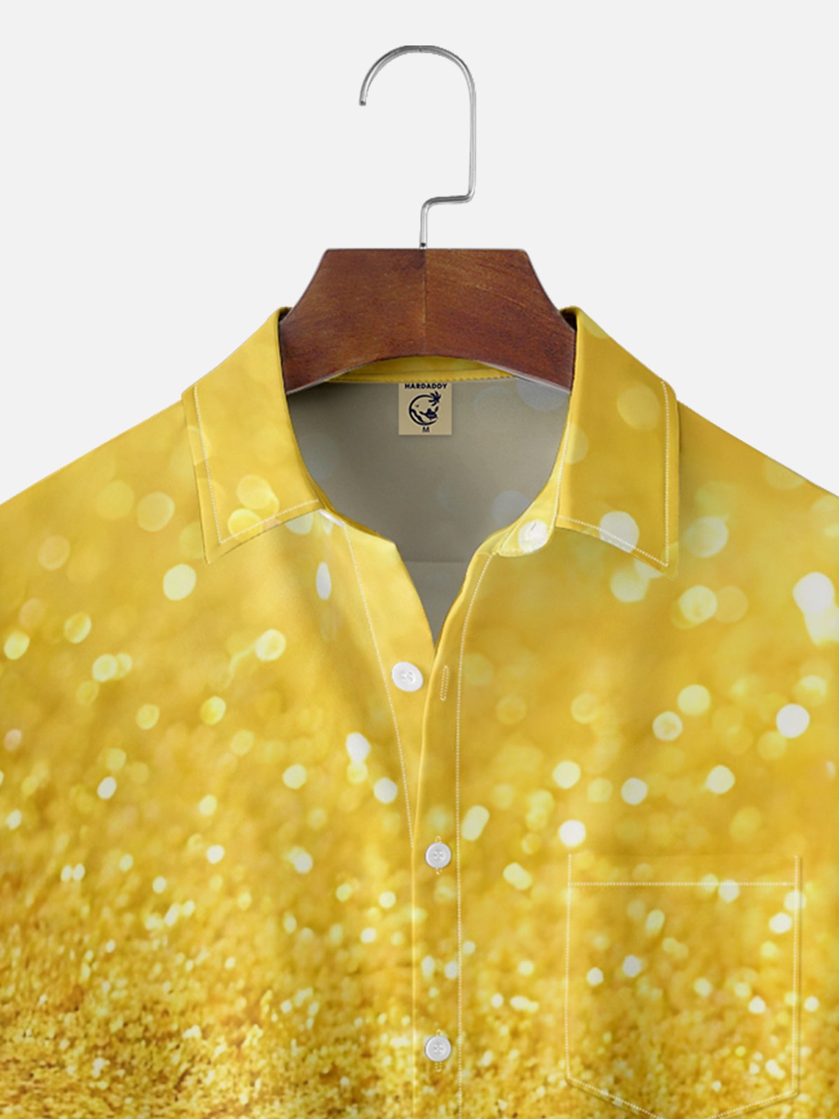 Moisture-wicking Retro Glitter Print Chest Pocket Party Shirt