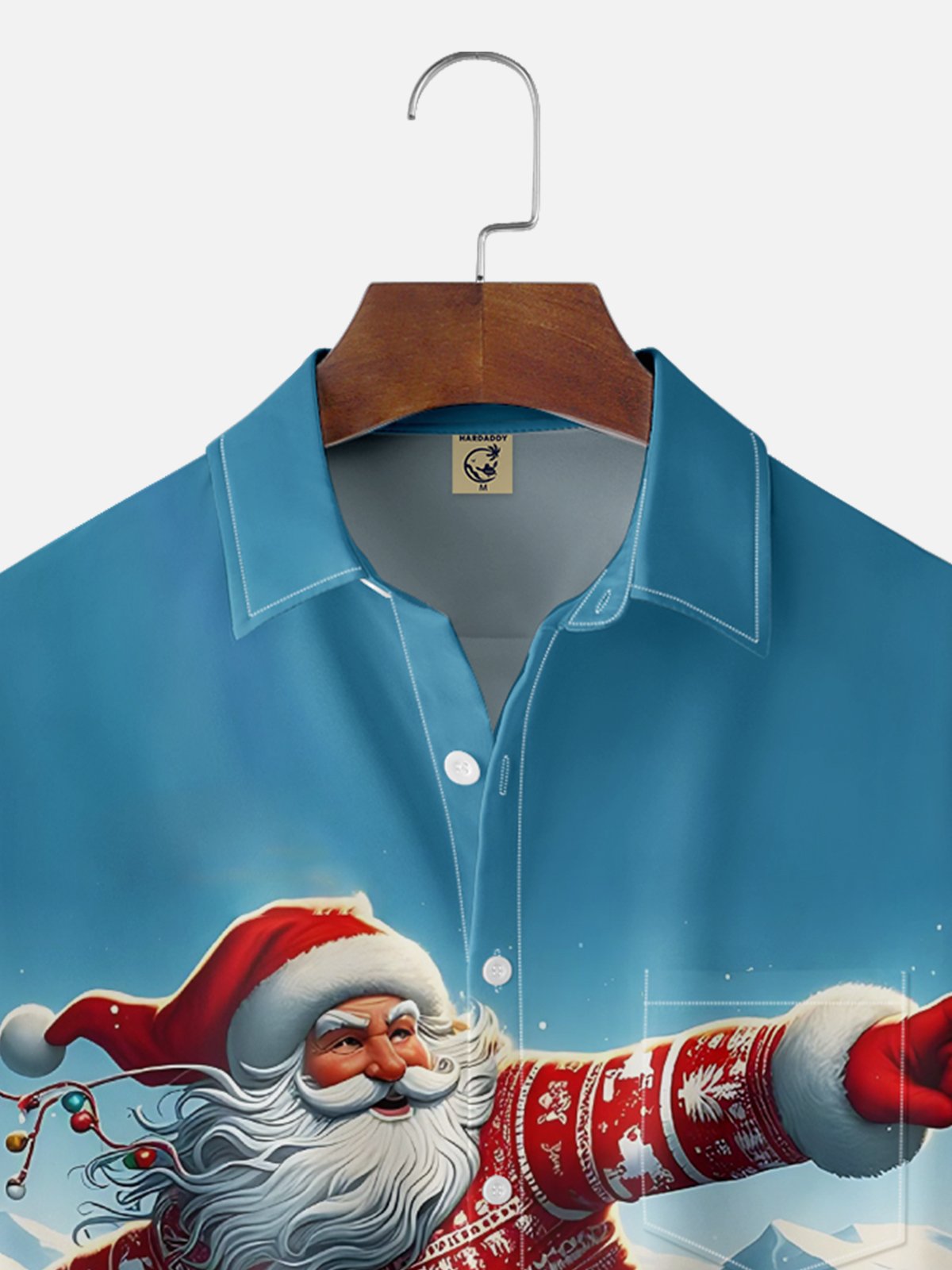 Moisture Wicking Merry Christmas Funny Ski Santa Chest Pocket Hawaiian Shirt
