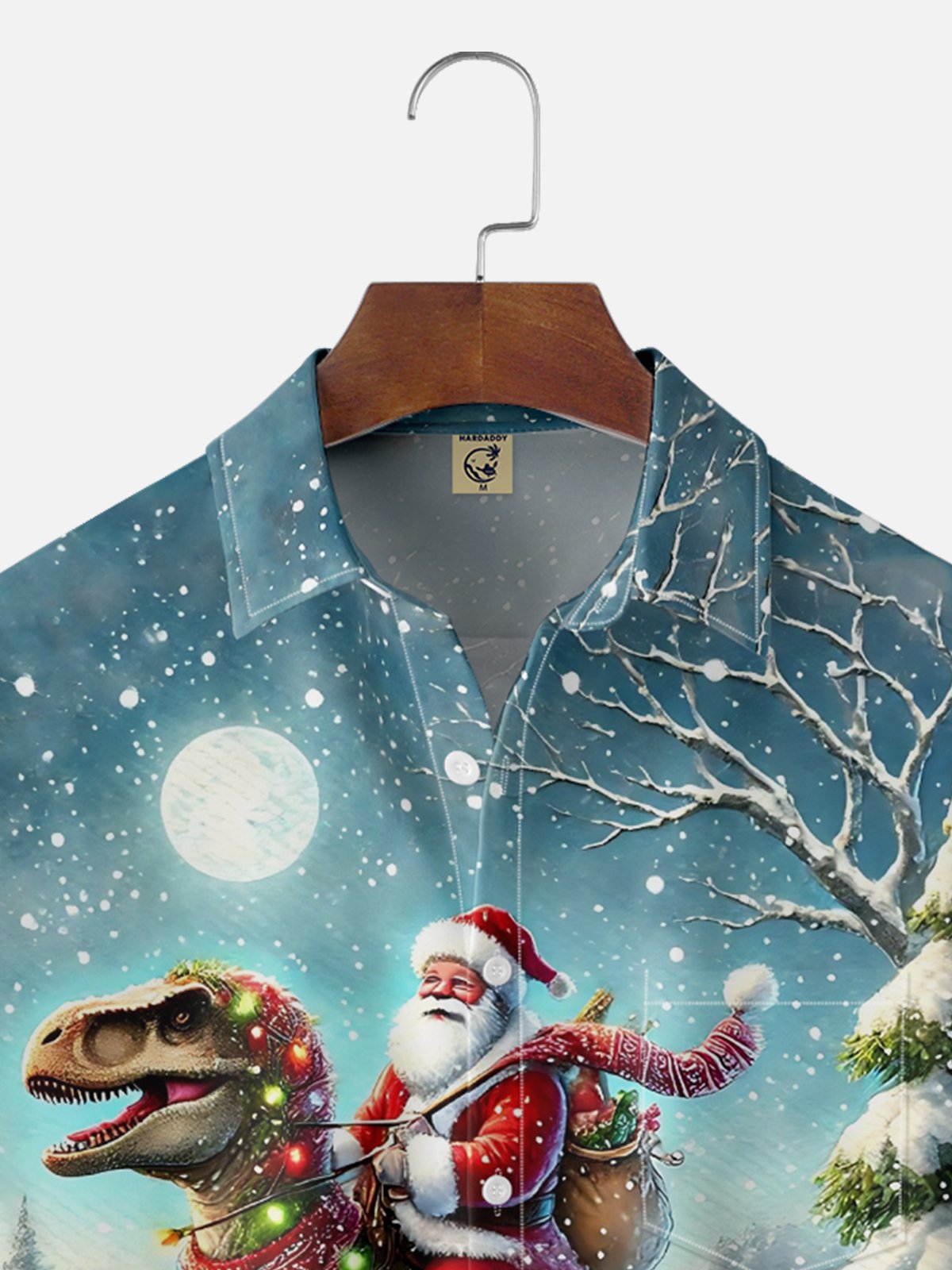 Moisture Wicking Merry Christmas Funny Dinosaur Santa Chest Pocket Hawaiian Shirt