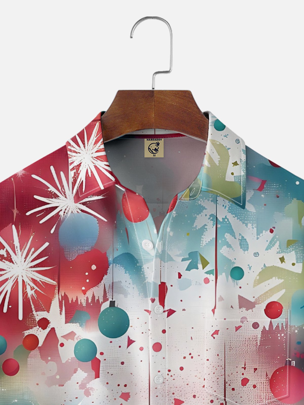 Moisture Wicking Merry Christmas Star Snowflake Chest Pocket Hawaiian Shirt