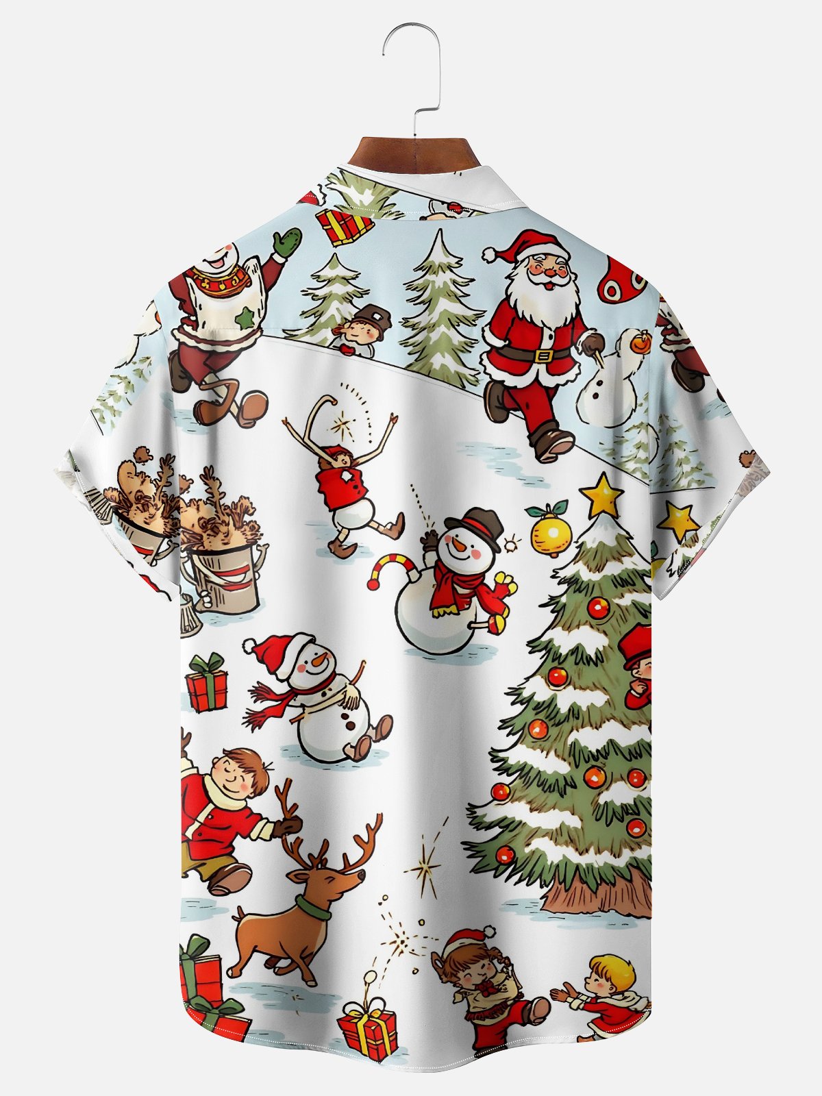 Moisture Wicking Merry Christmas Funny Santa Snowman Elk Chest Pocket Hawaiian Shirt