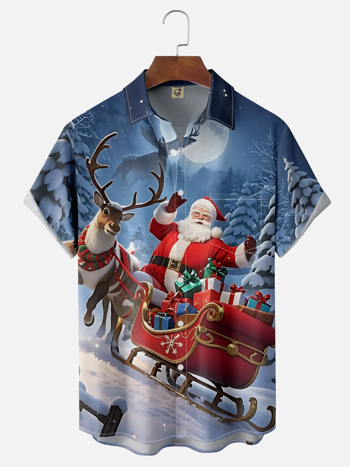 Moisture-wicking Christmas Santa Claus Reindeer Chest Pocket Casual Shirt