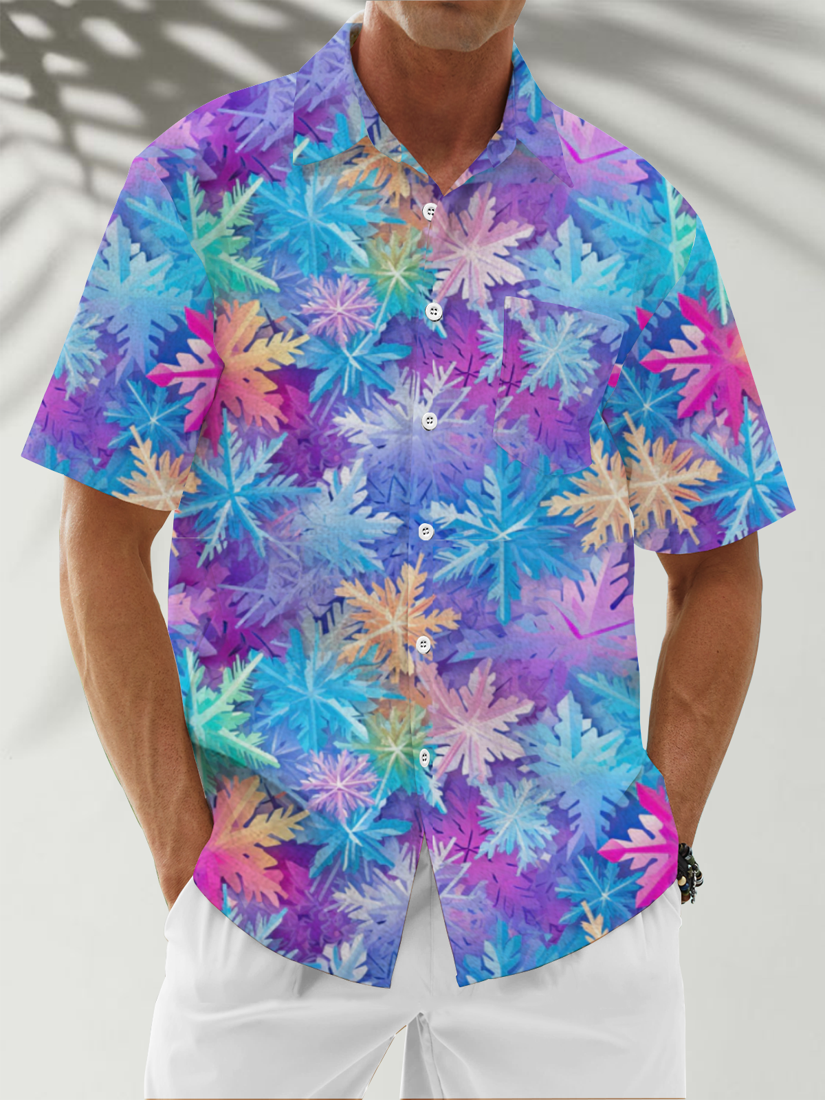 Moisture Wicking Merry Christmas Snowflake Chest Pocket Hawaiian Shirt