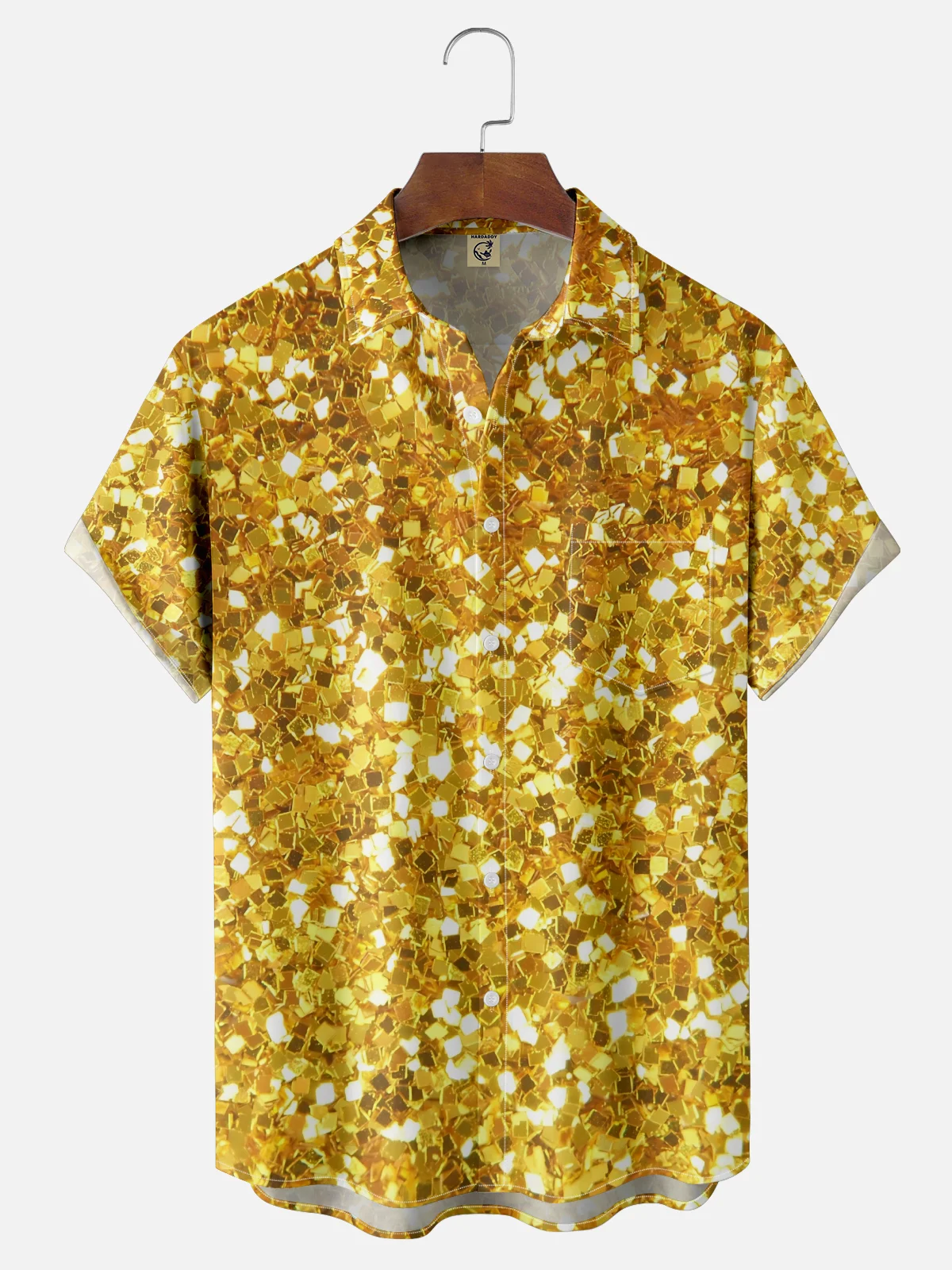 Moisture-wicking Retro 90s Disco Glitter Print Chest Pocket Party Shirt
