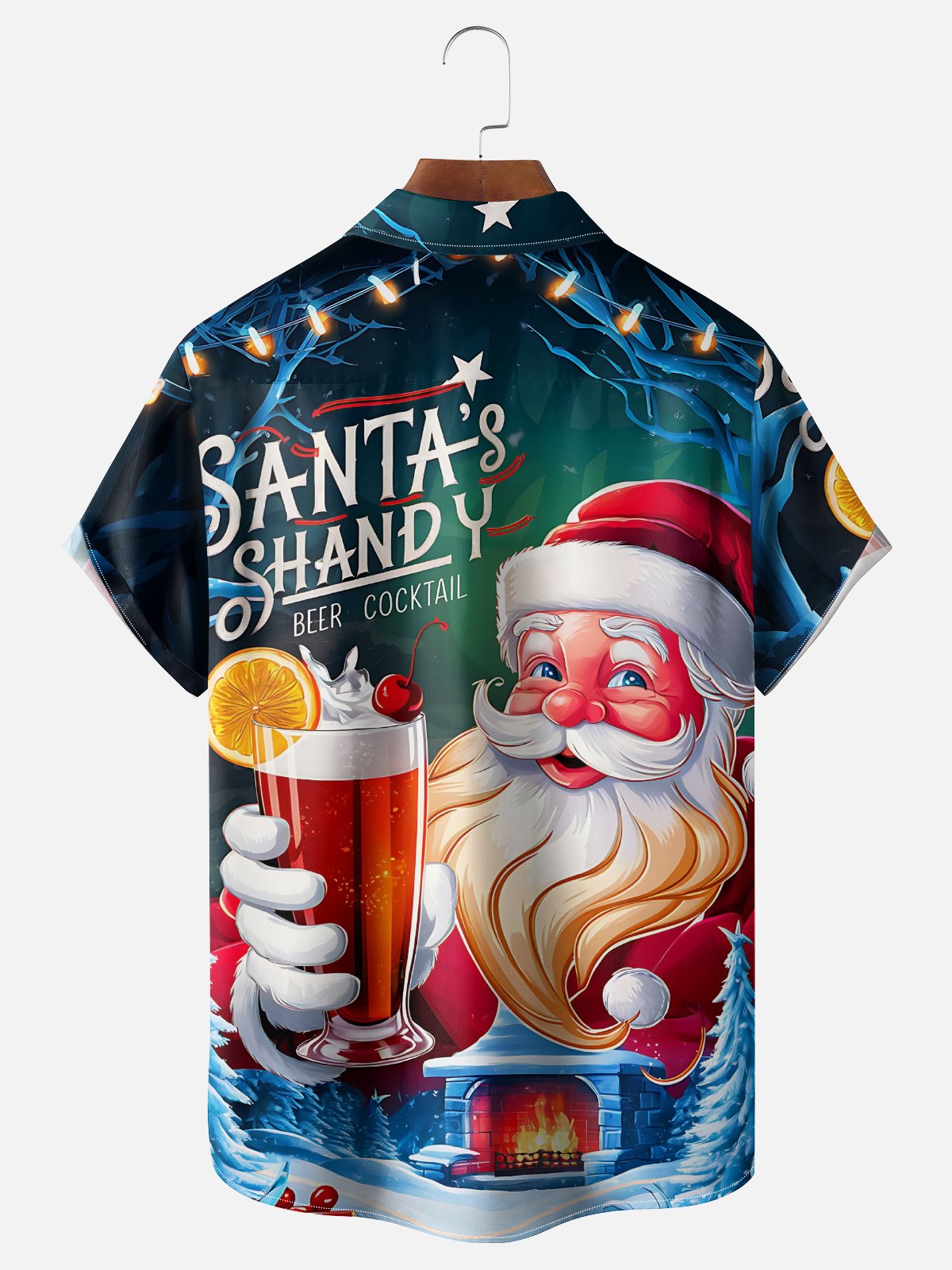 Moisture-wicking Christmas Santa Claus Beer Cocktail Chest Pocket Casual Shirt