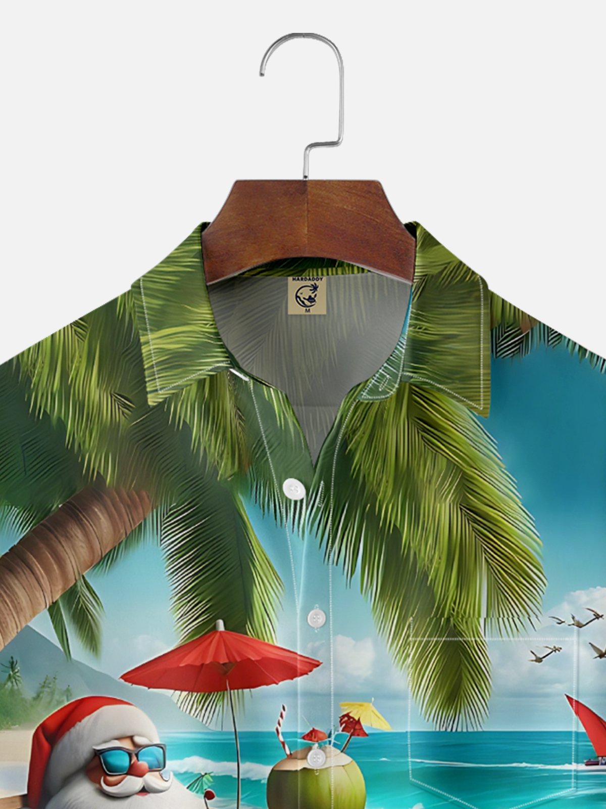 Moisture-wicking Christmas Santa Claus On Vacation Chest Pocket Hawaiian Shirt