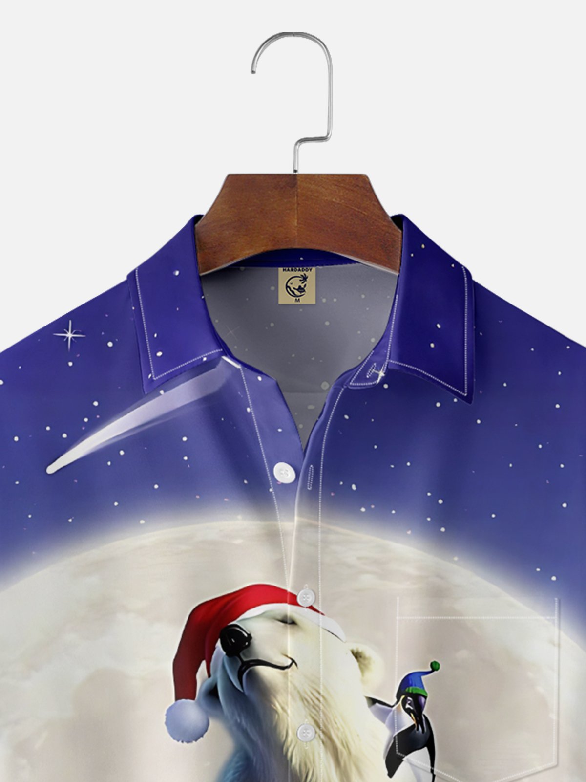 Moisture-wicking Christmas Santa Polar Bear Chest Pocket Casual Shirt