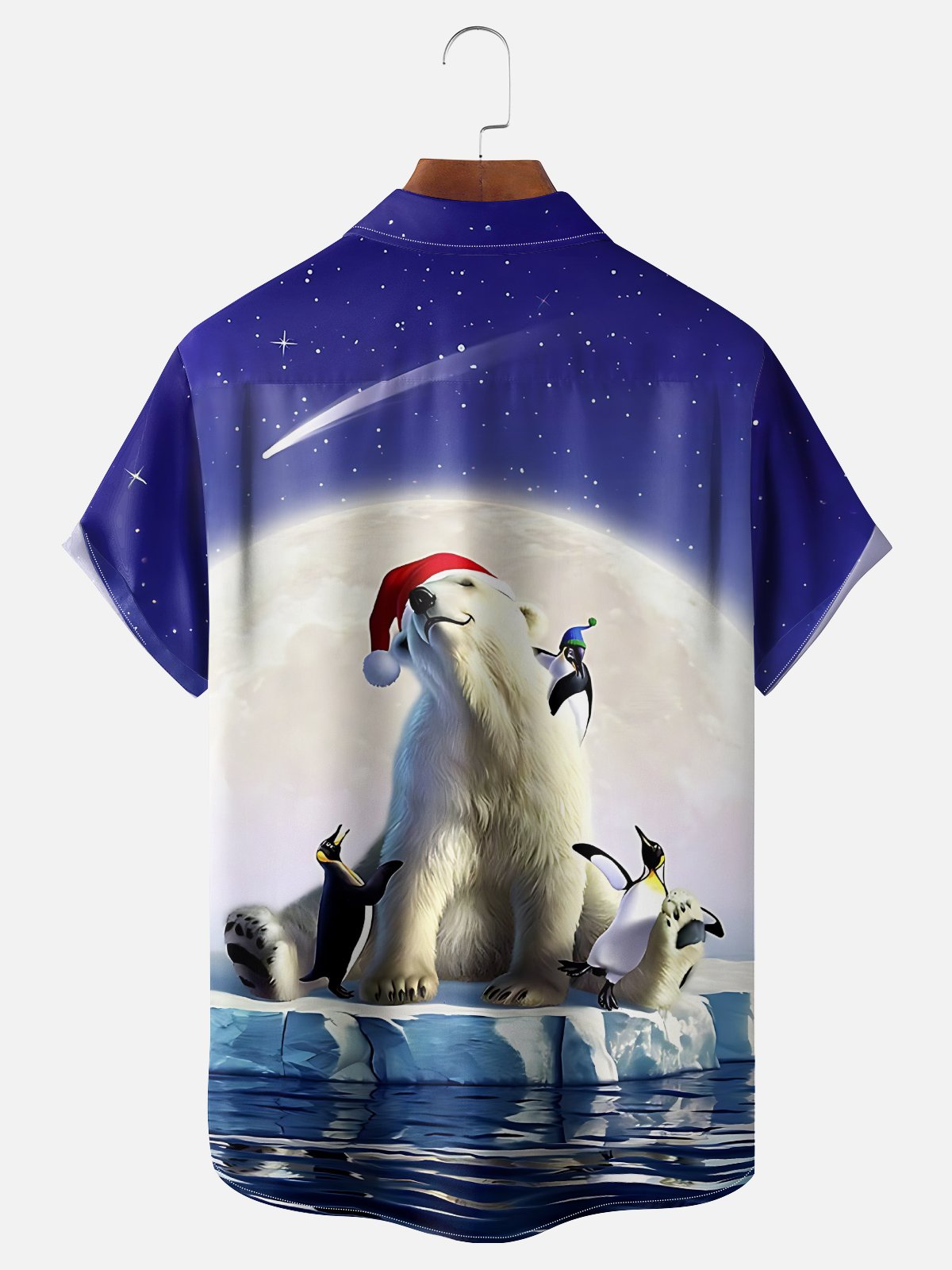 Moisture-wicking Christmas Santa Polar Bear Chest Pocket Casual Shirt