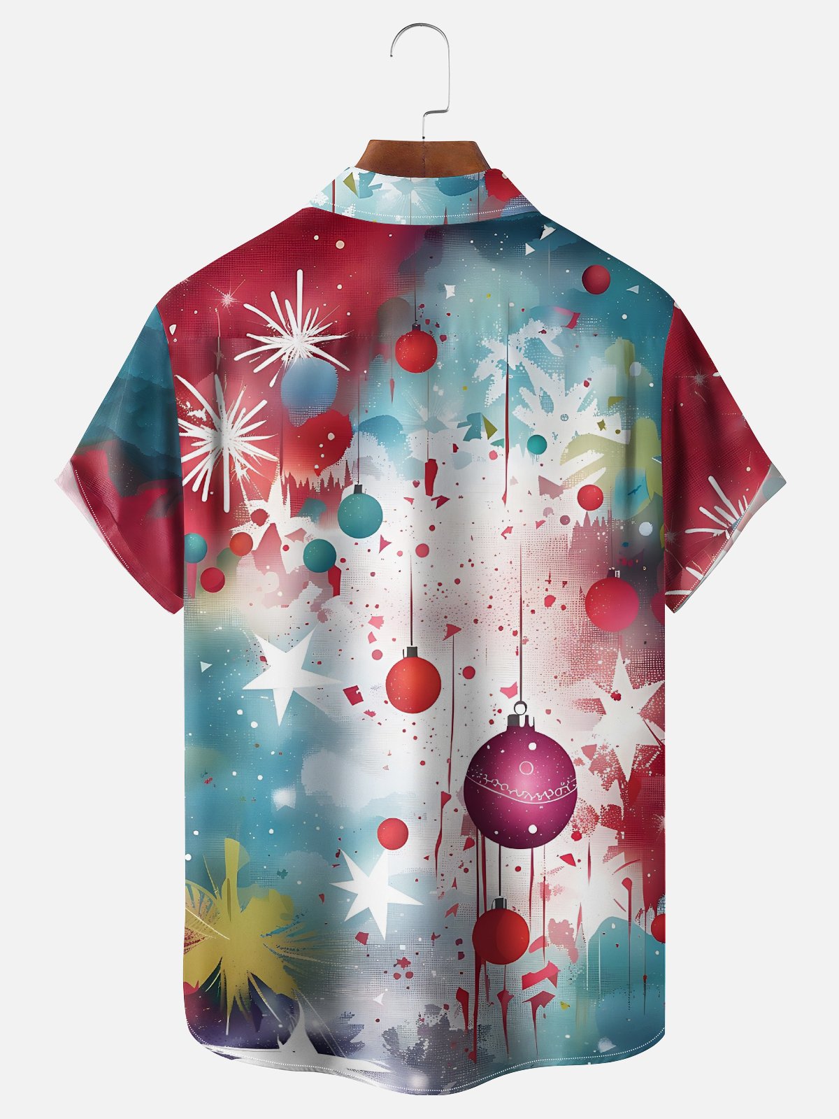 Moisture Wicking Merry Christmas Star Snowflake Chest Pocket Hawaiian Shirt