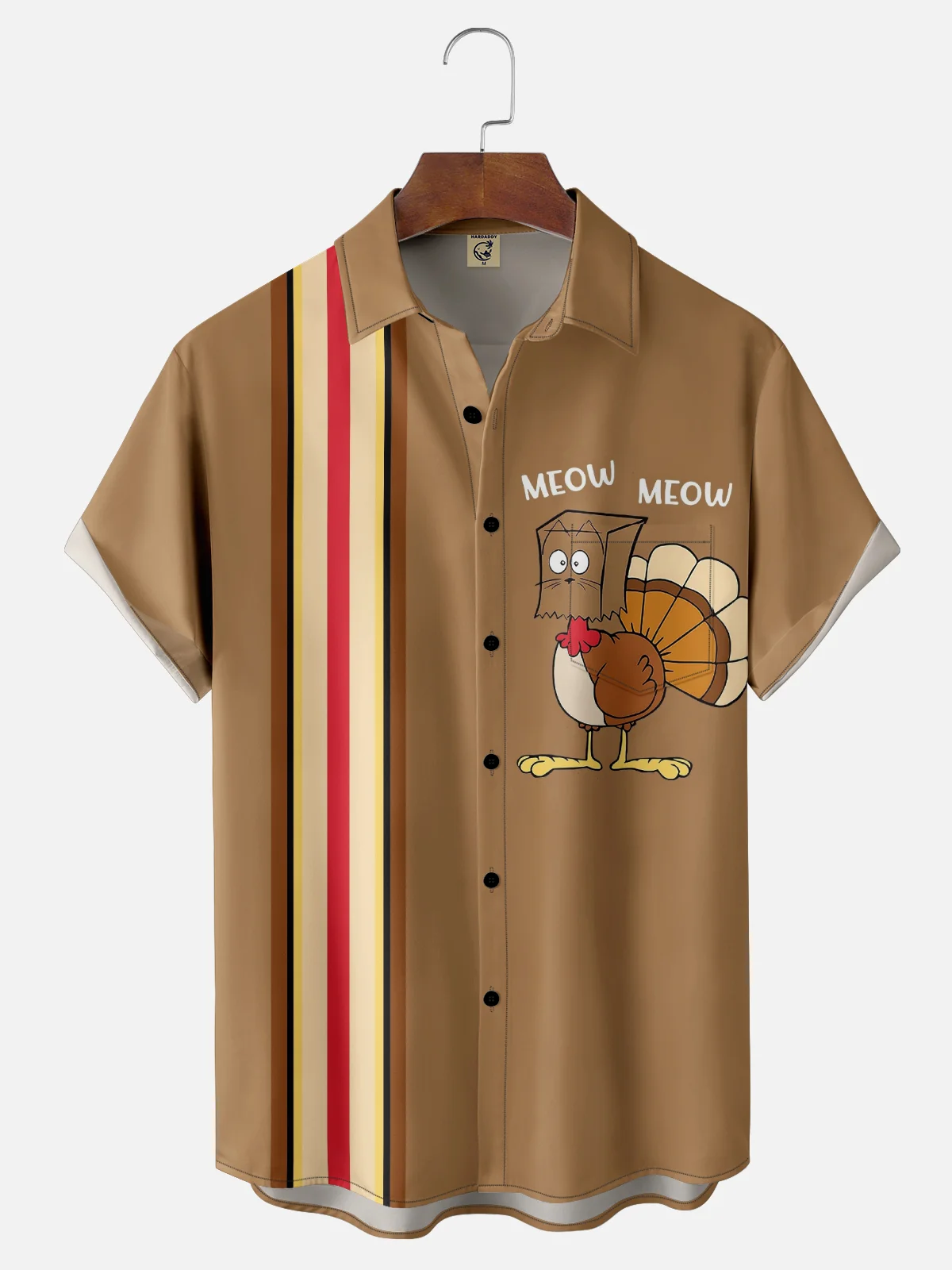 Moisture-Wicking Fun Thanksgiving Turkey Chest Pocket Bowling Shirt