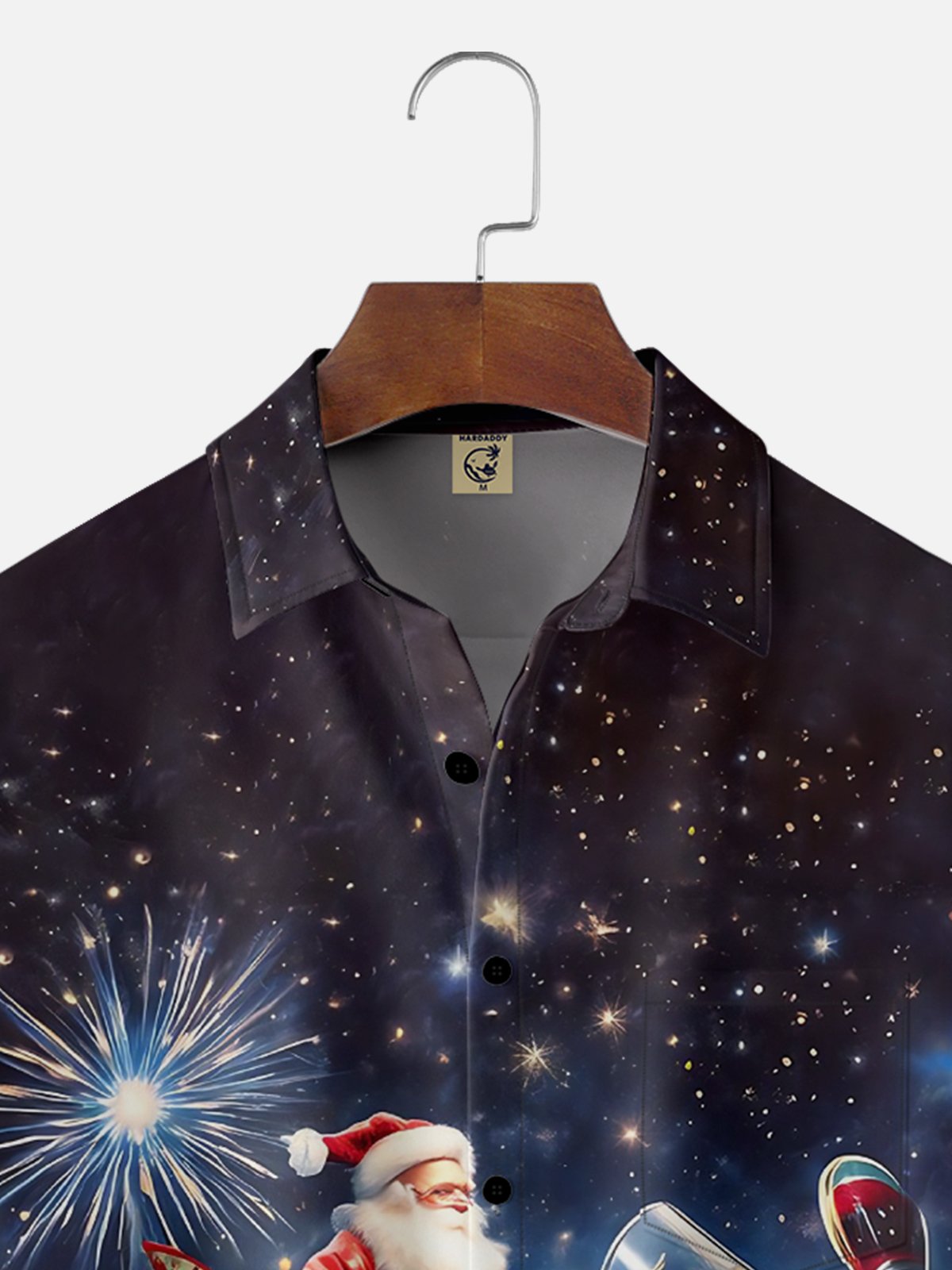 Moisture Wicking Merry Christmas Funny Santa Flying on a Plane Chest Pocket Hawaiian Shirt