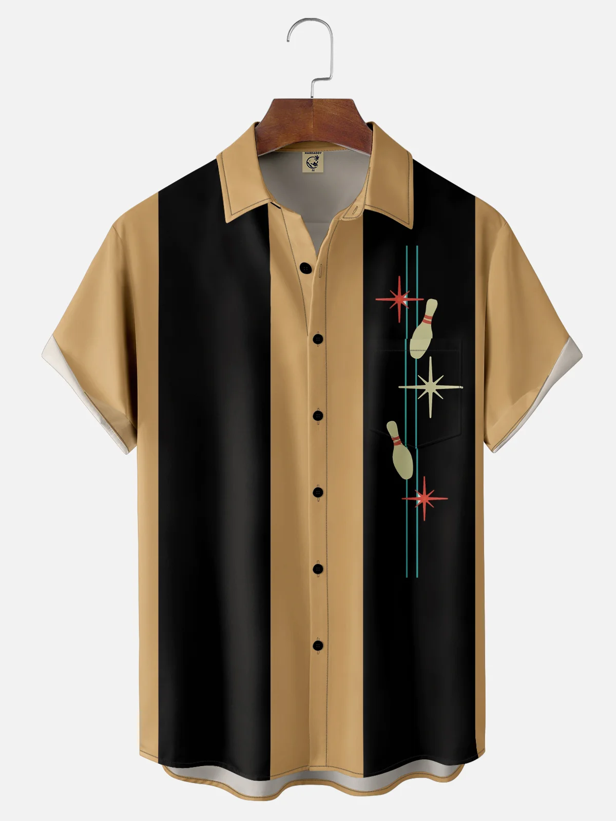 Moisture-Wicking Medieval Geometric Bowling Chest Pocket Hawaiian Shirt