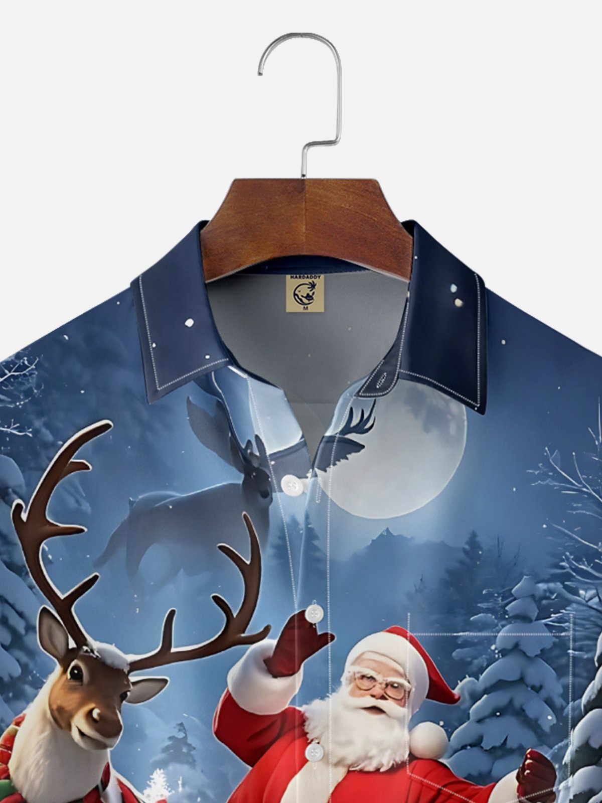 Moisture-wicking Christmas Santa Claus Reindeer Chest Pocket Casual Shirt