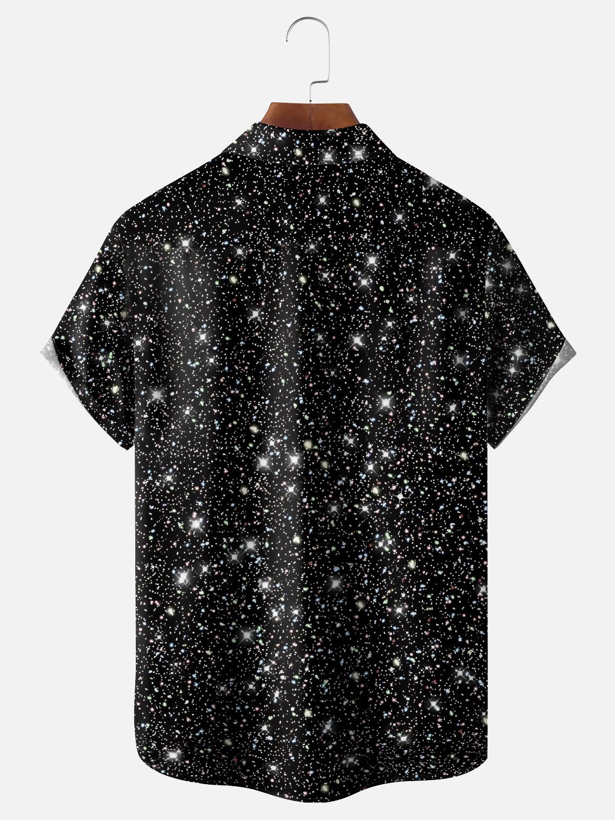 Moisture-wicking Retro Gradient Glitter Print Chest Pocket Party Shirt