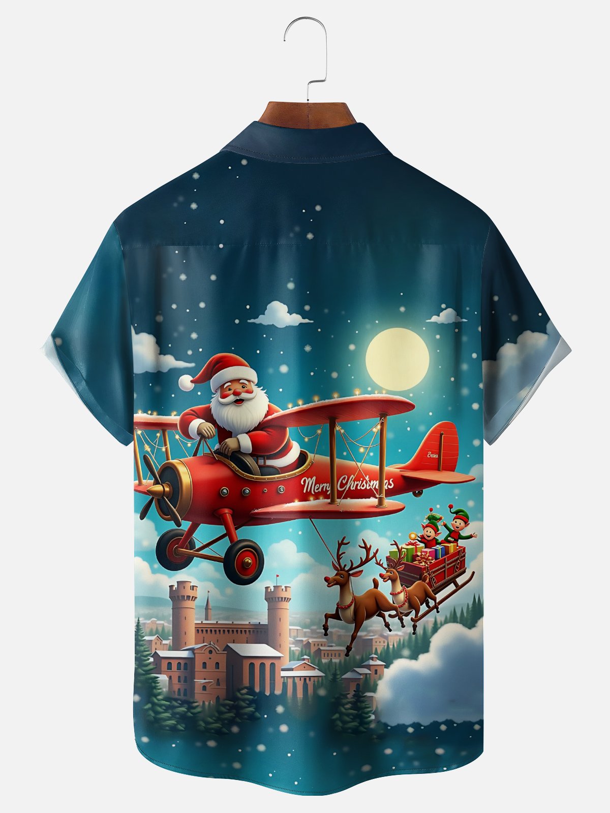 Moisture-wicking Christmas Santa Claus Chest Pocket Casual Shirt