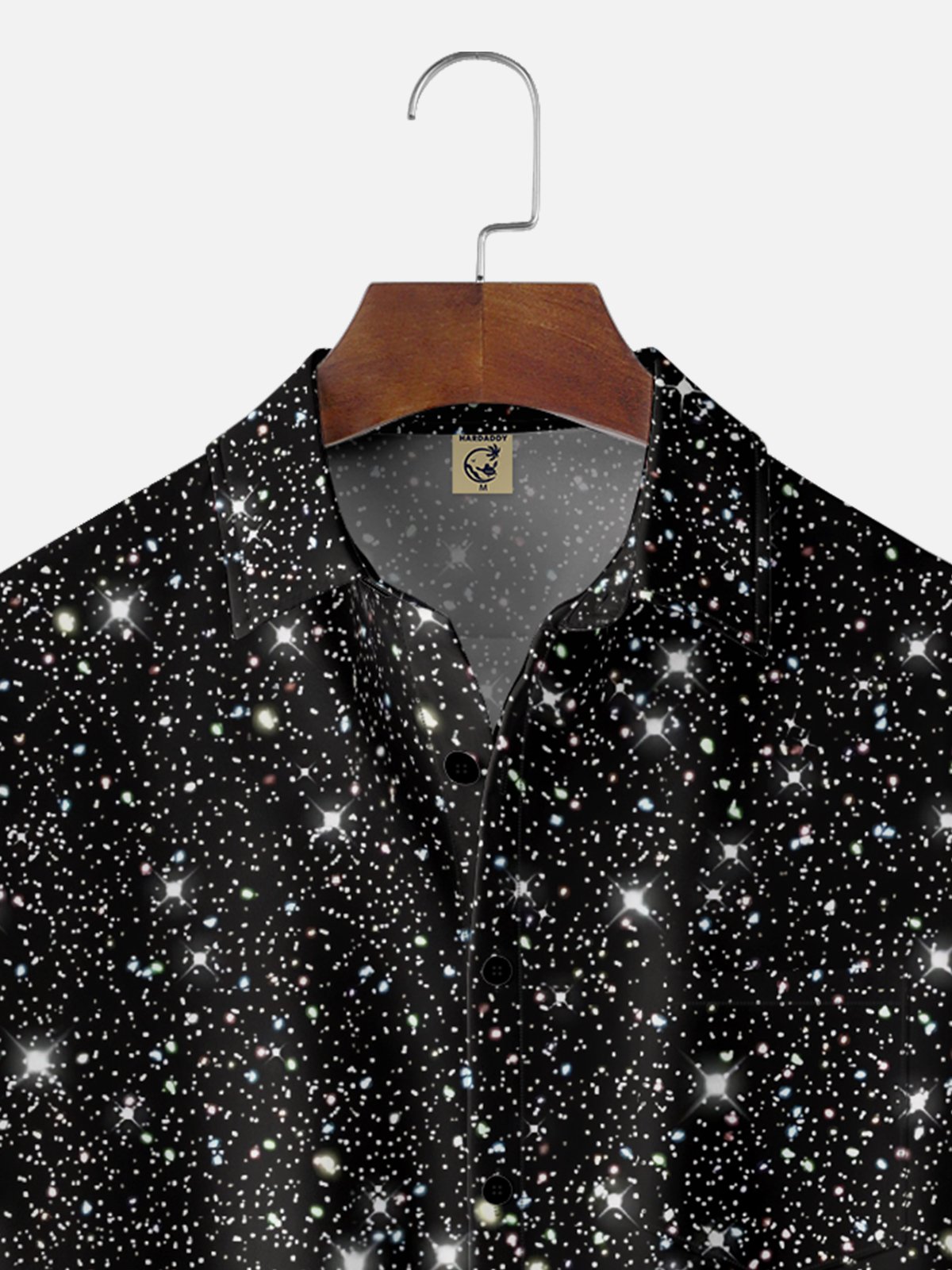 Moisture-wicking Retro Gradient Glitter Print Chest Pocket Party Shirt