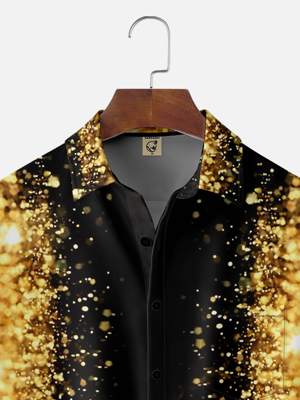 Moisture-wicking Retro Glitter Print Chest Pocket Funky Party Shirt