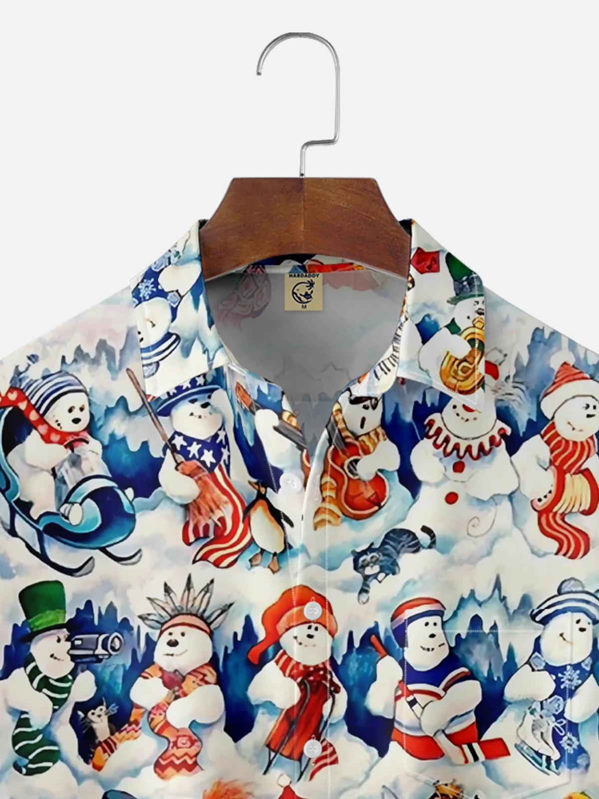 Moisture Wicking Merry Christmas Snowman Chest Pocket Hawaiian Shirt