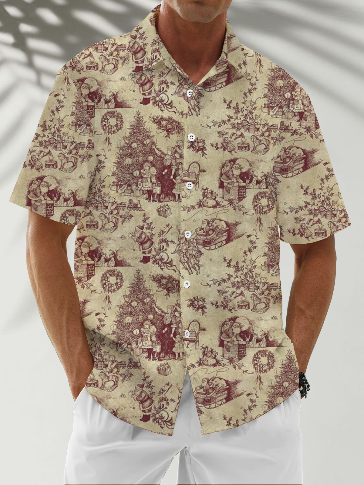 Moisture Wicking Merry Christmas Holiday Santa Chest Pocket Hawaiian Shirt