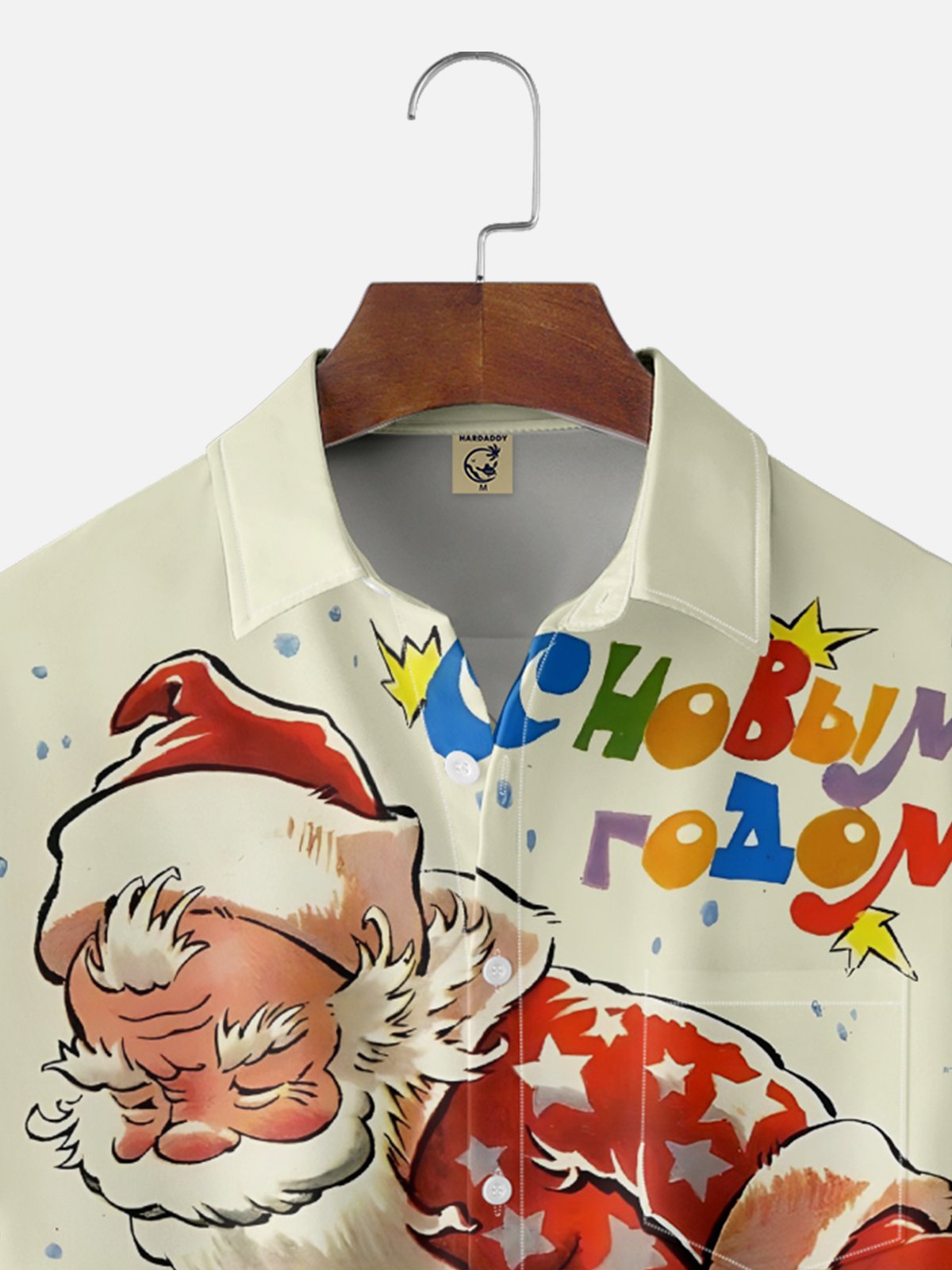 Moisture-Wicking Vintage llustration Santa Snake Chest Pocket Hawaiian Shirt