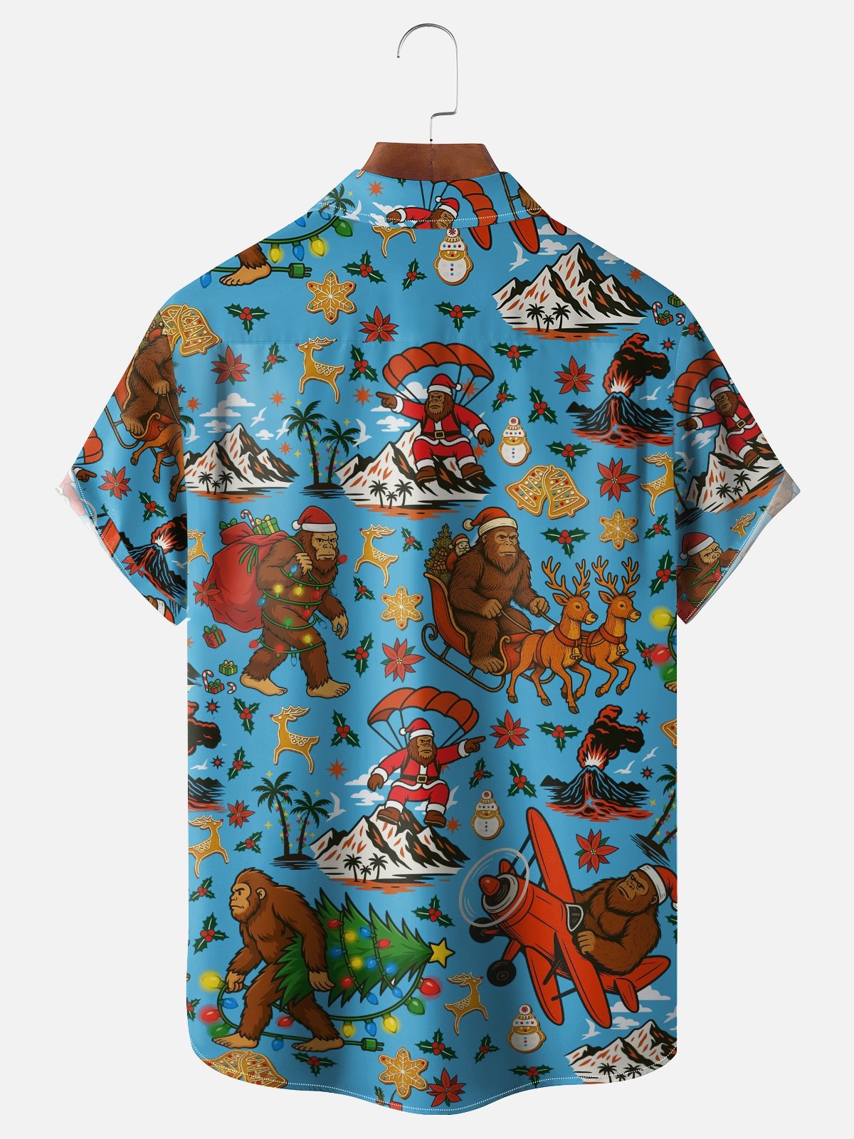 Moisture-wicking Christmas Bigfoot Chest Pocket Casual Shirt