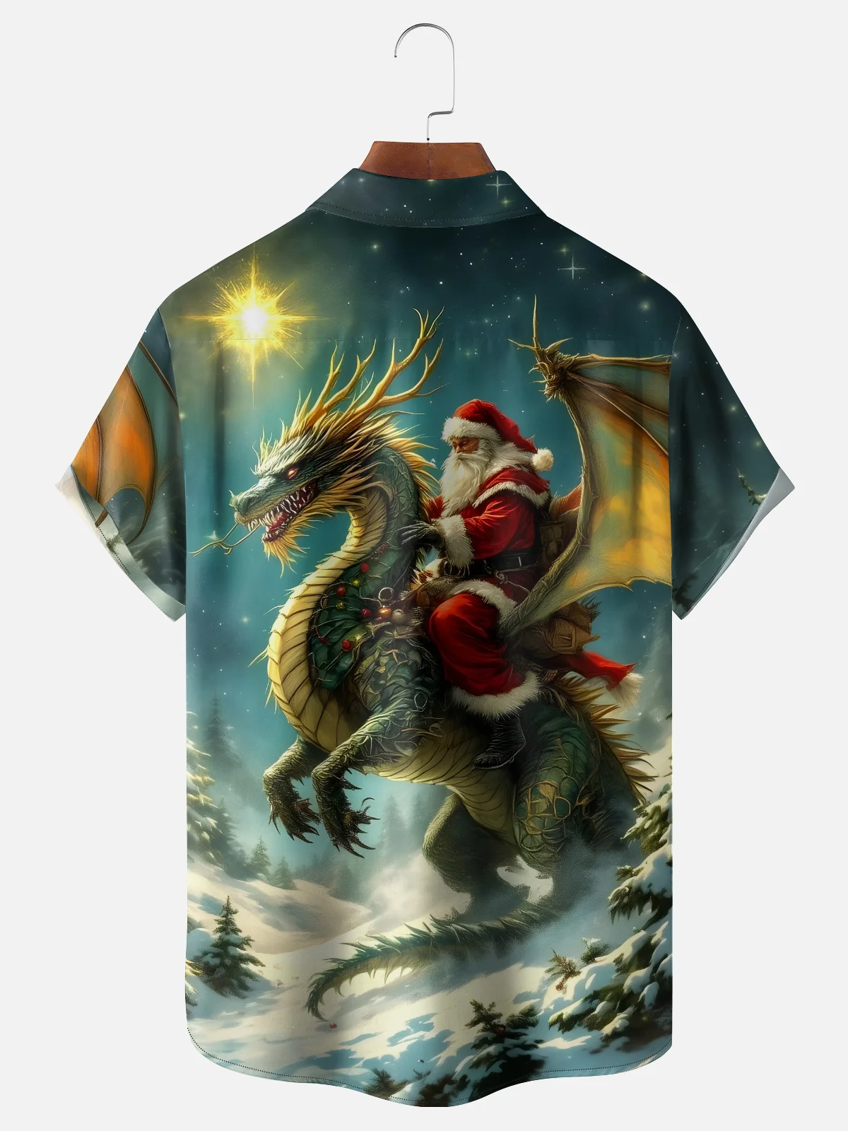 Moisture-wicking Christmas Santa Claus Dragon Chest Pocket Casual Shirt