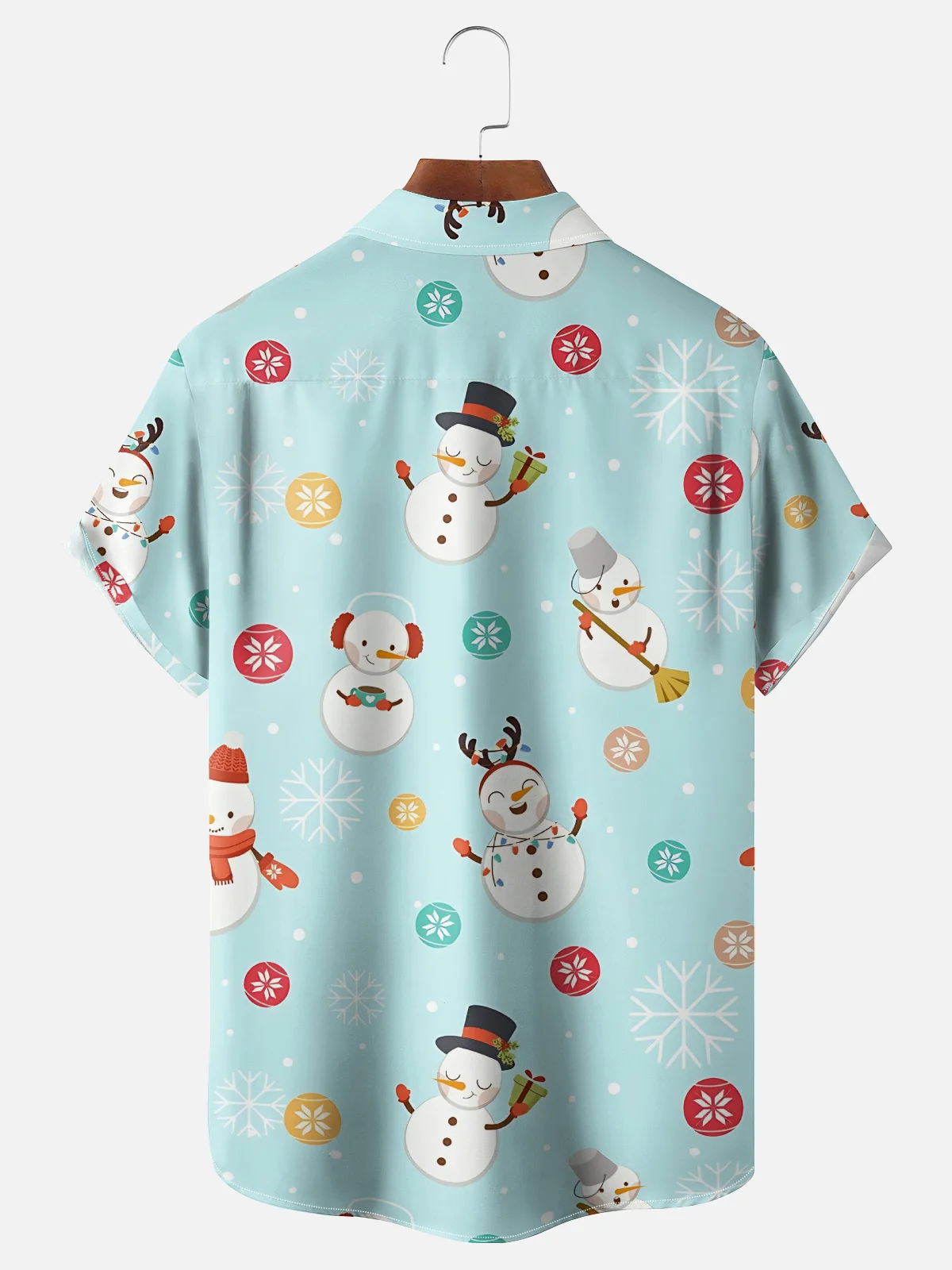 Moisture-Wicking Christmas Snowman Snowflake Chest Pocket Hawaiian Shirt