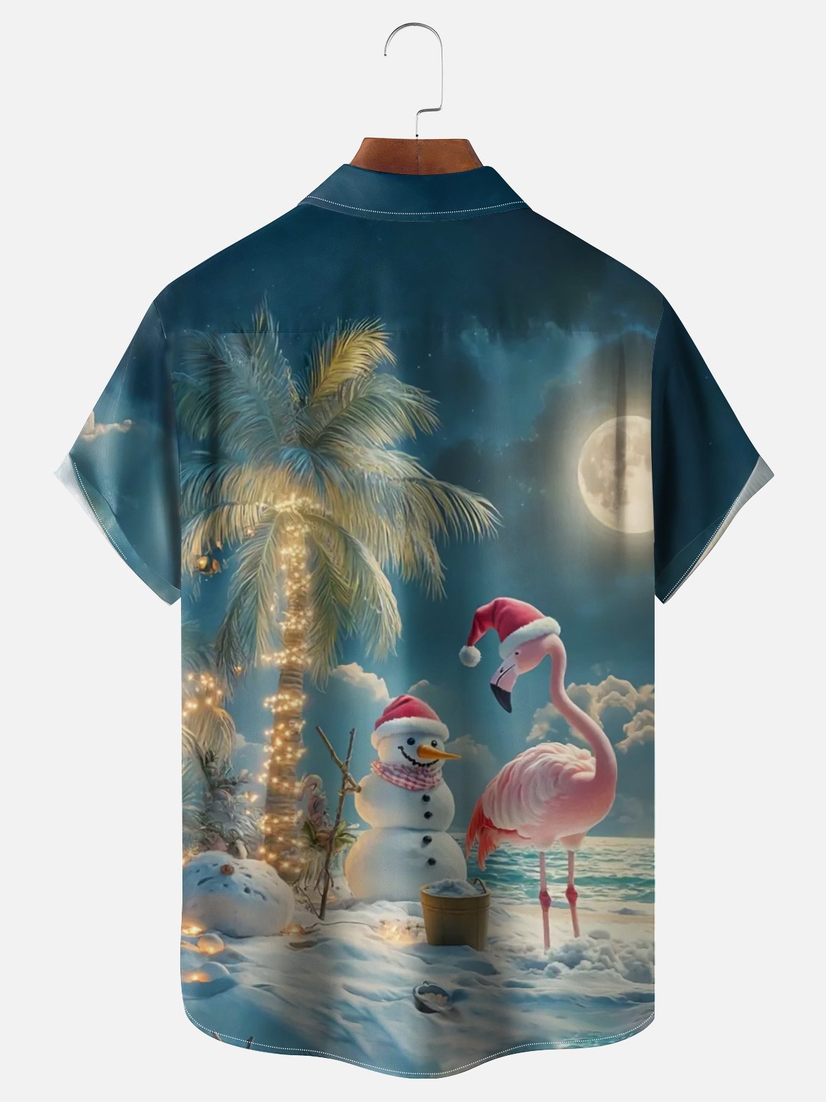 Moisture Wicking Merry Christmas Snowman Flamingo Chest Pocket Hawaiian Shirt