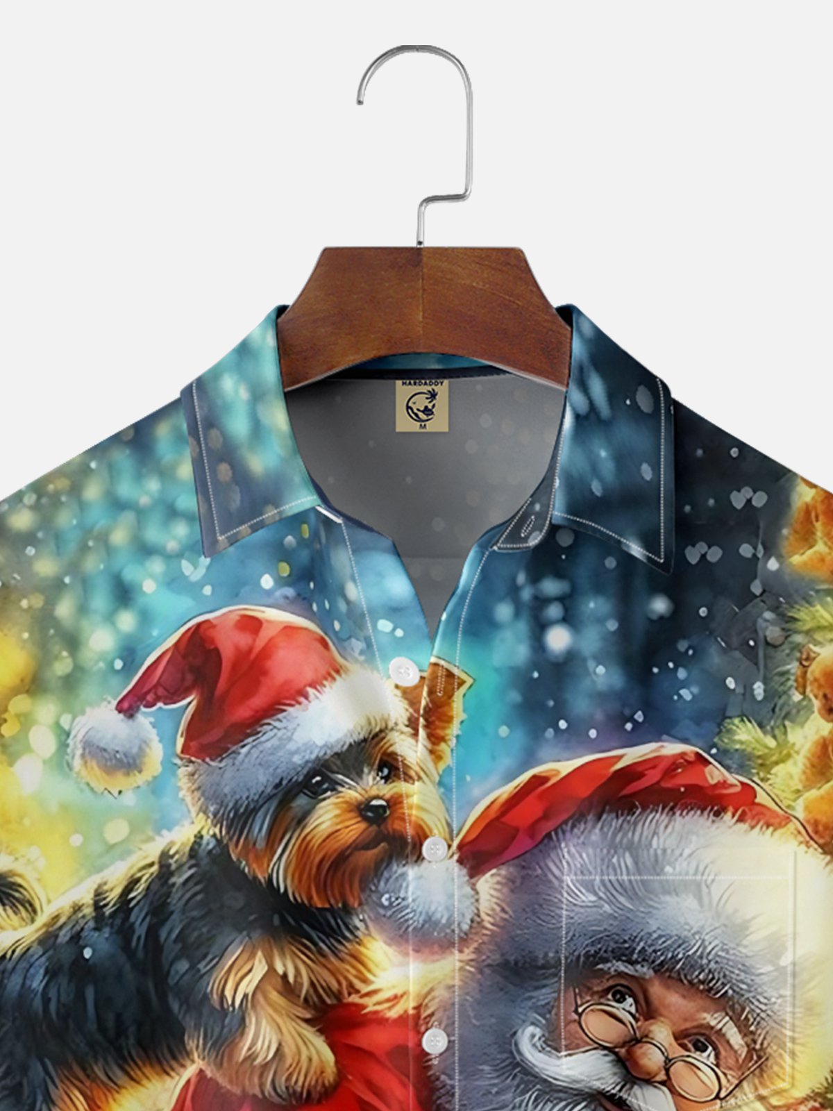 Moisture-wicking Christmas Santa Claus and Dog Chest Pocket Casual Shirt