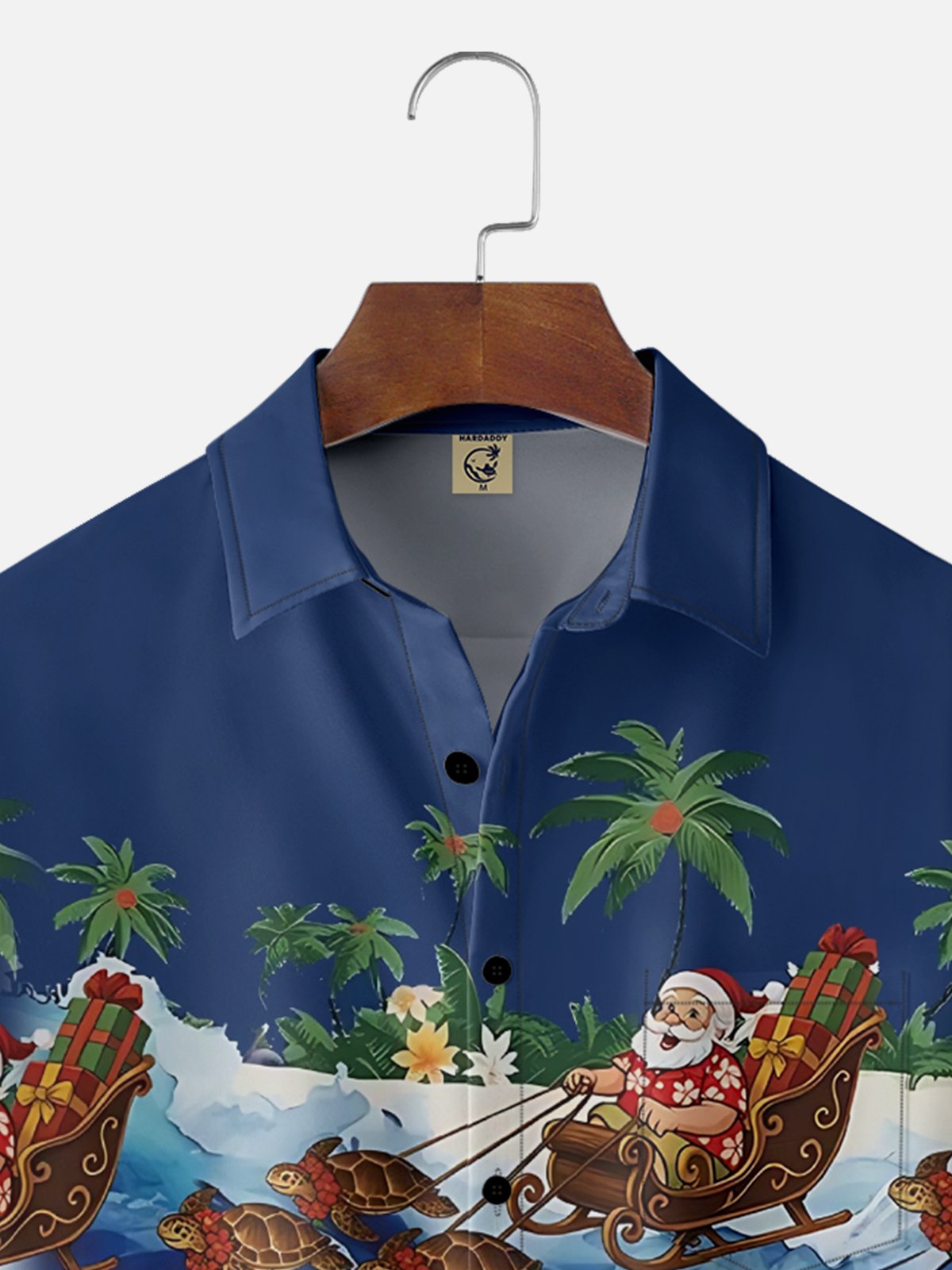 Moisture-Wicking Beach Riding A Turtle Santa Claus Chest Pocket Hawaiian Shirt