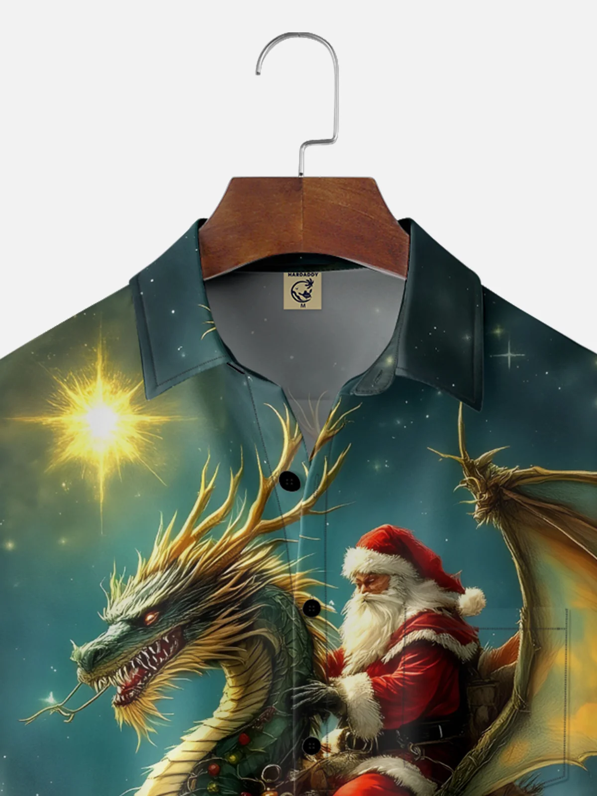 Moisture-wicking Christmas Santa Claus Dragon Chest Pocket Casual Shirt