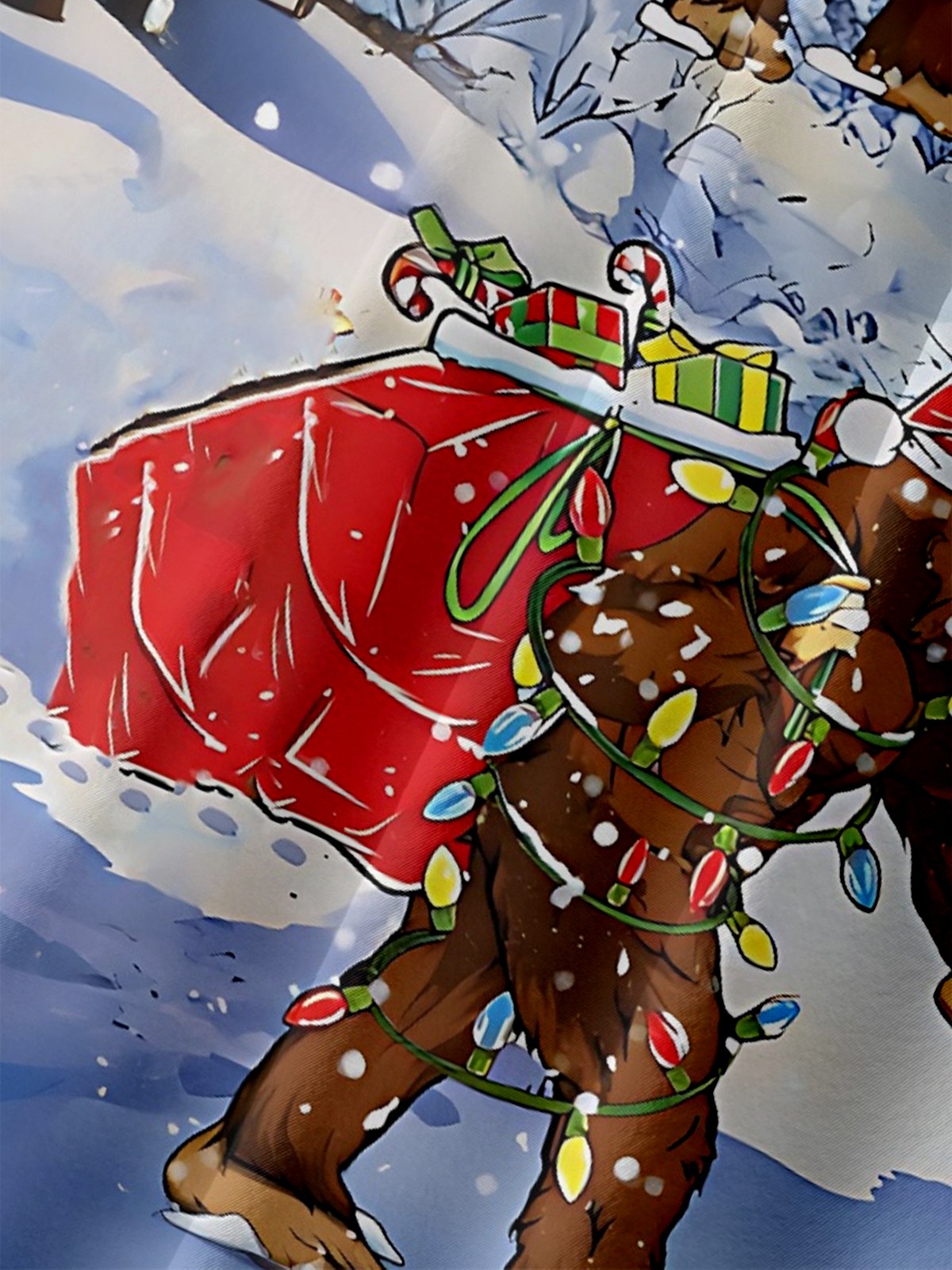 Moisture-Wicking Christmas Bigfoot Lights Santa Elk Chest Pocket Hawaiian Shirt