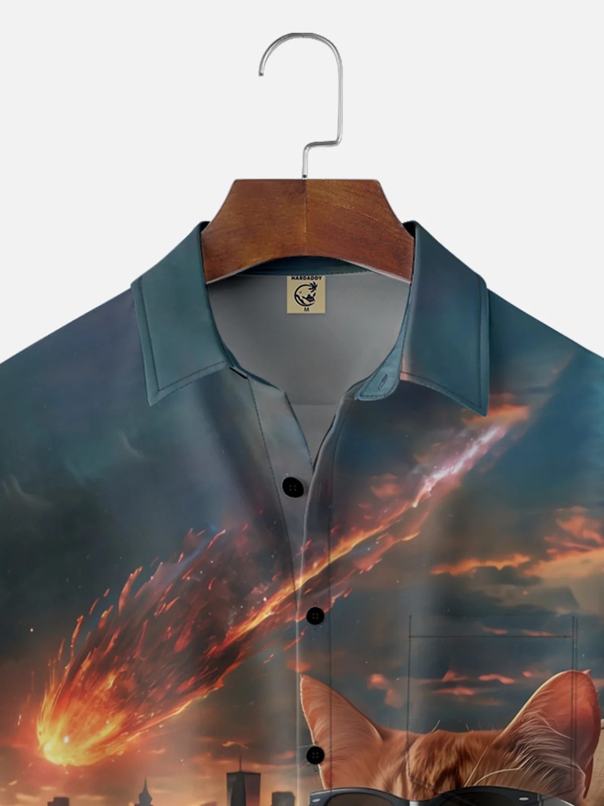 Moisture-wicking Cat Meteorite Funny Chest Pocket Casual Shirt