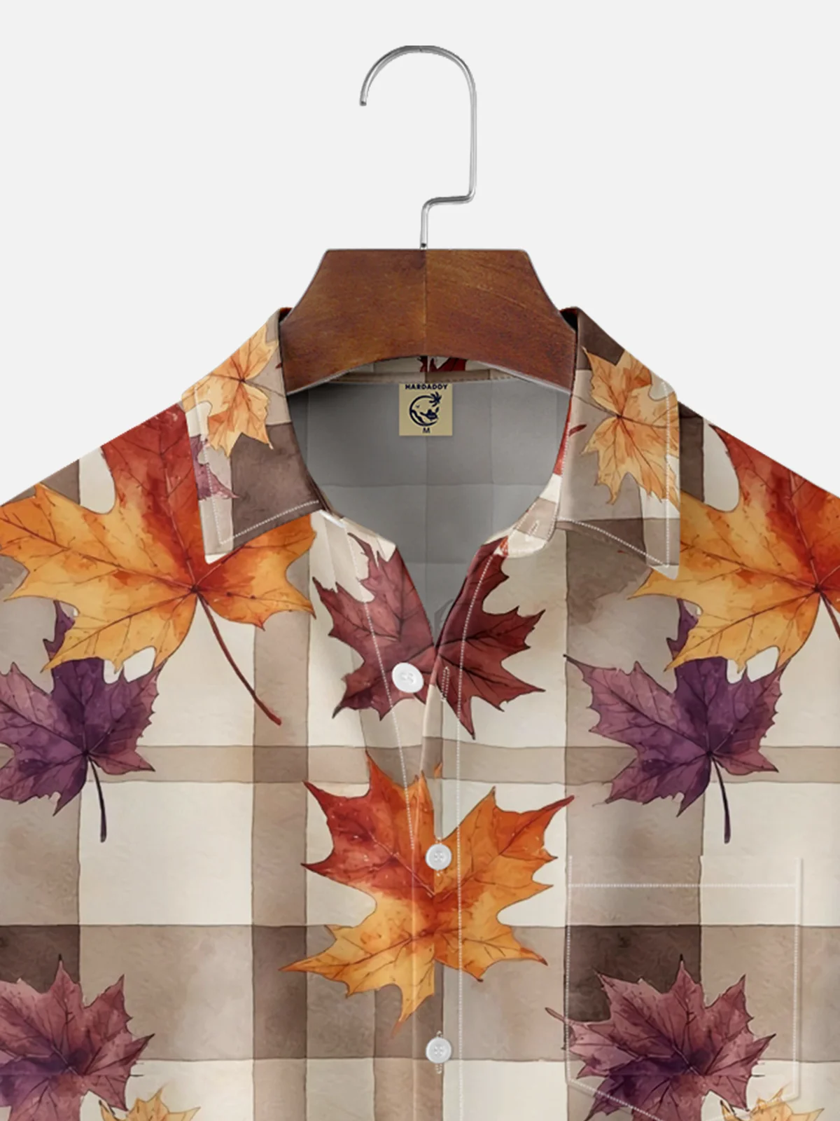 Moisture Wicking Thanksgiving Plaid Maple Leaf Chest Pocket Hawaiian Shirt