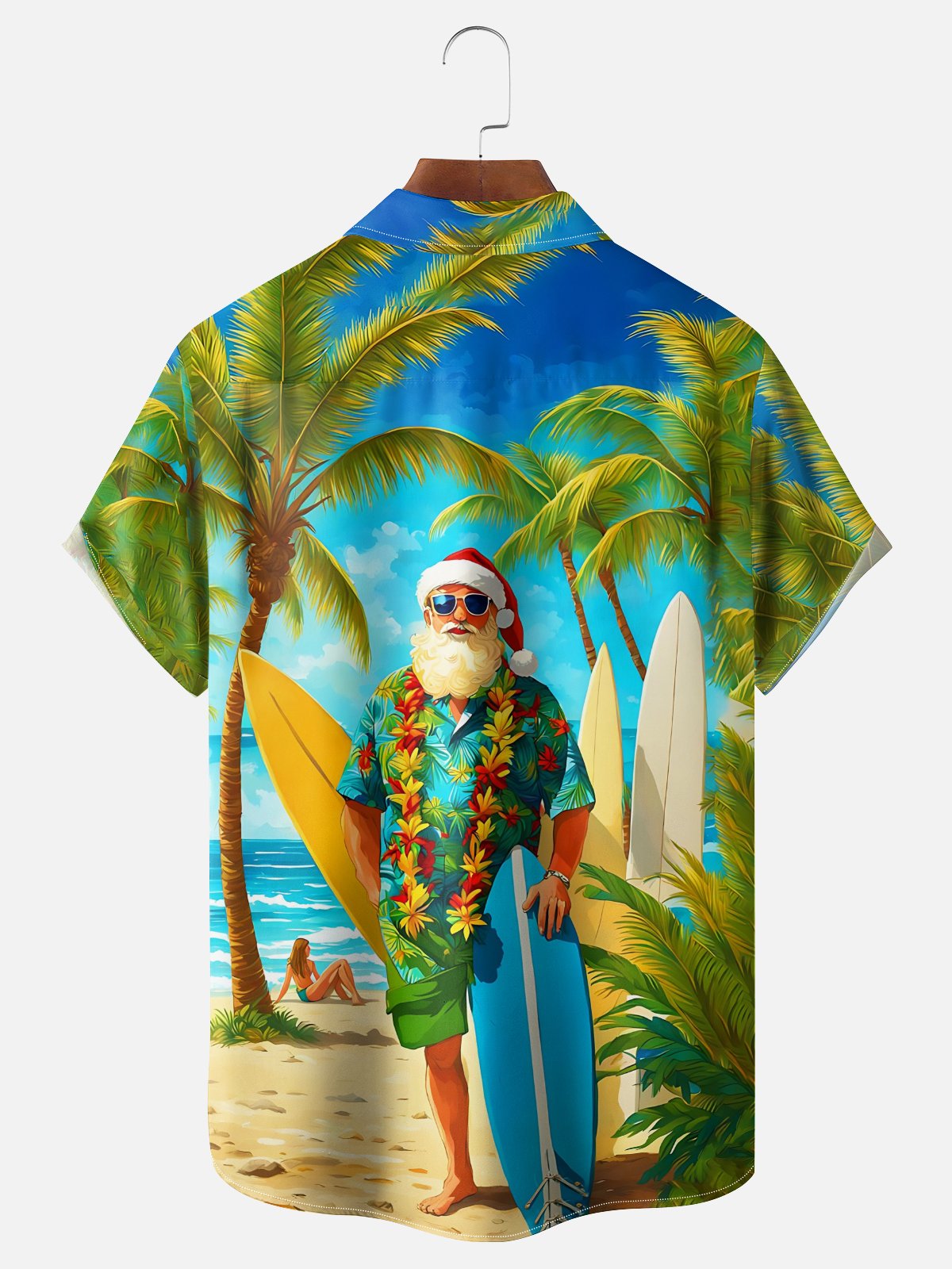 Moisture-wicking Christmas Santa Claus On Vacation Chest Pocket Holiday Shirt