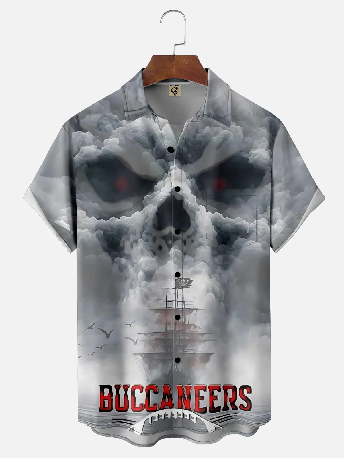 Moisture-wicking Buccaneers Skull Art Chest Pocket Casual Shirt