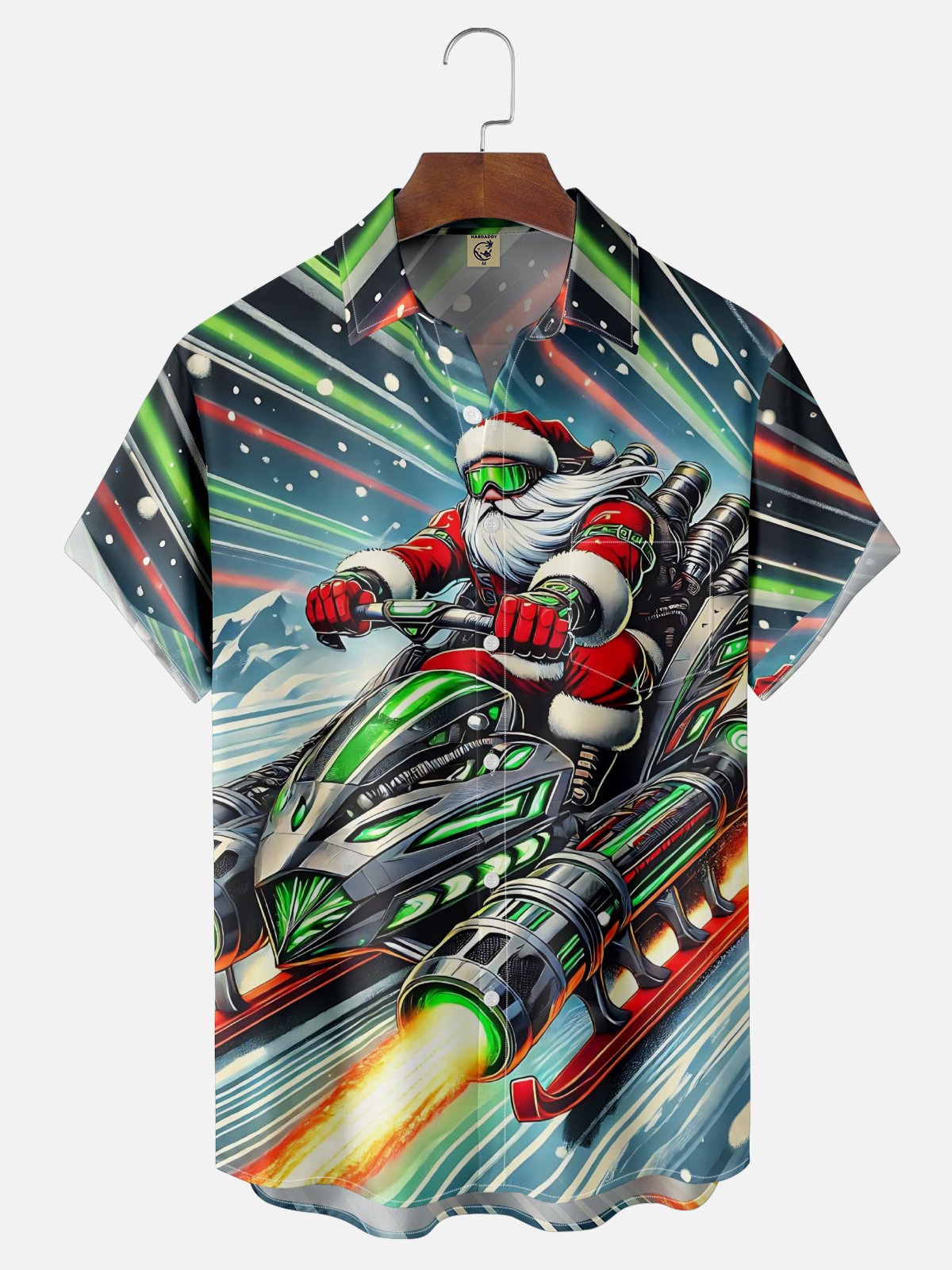 Moisture-wicking Christmas Santa Claus Snowmobile Chest Pocket Casual Shirt